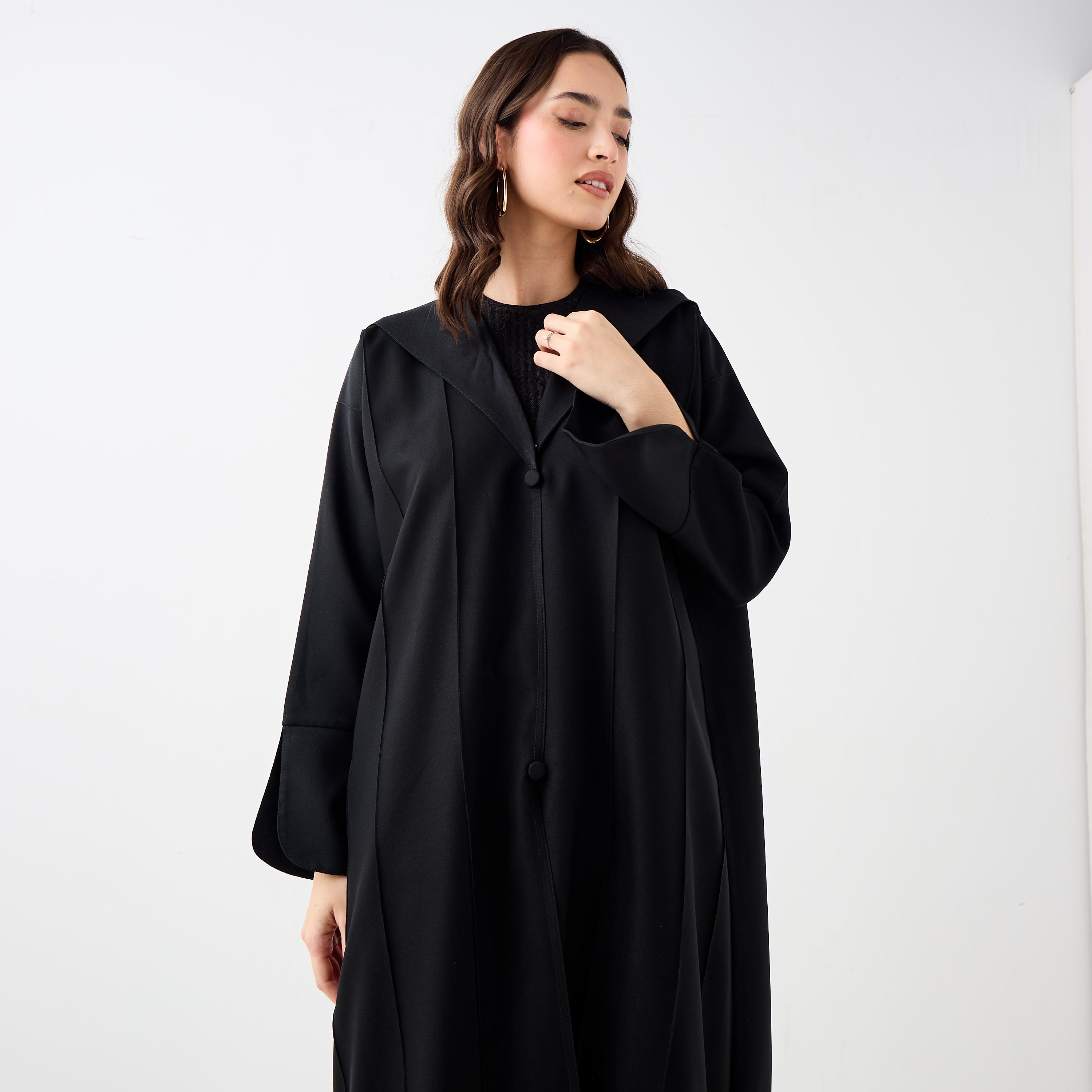 Hadiyath Al Madinah Solid Lapel Abaya-women-arabicclothing-abayas-image-3