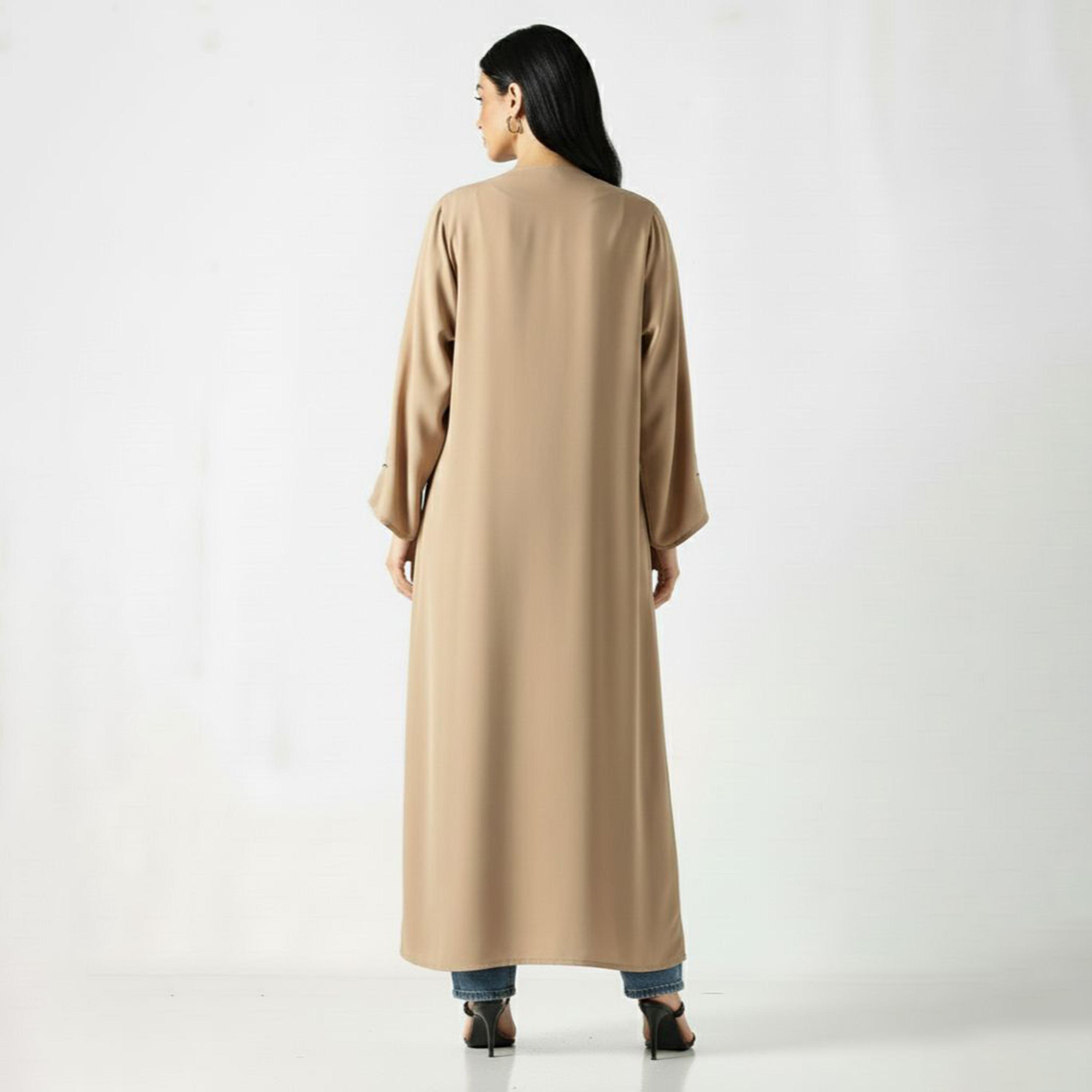 Hadiyath Al Madinah Beige Embroidered Sleeves KSA National Day Women's Abaya-women-arabicclothing-abayas-image-2