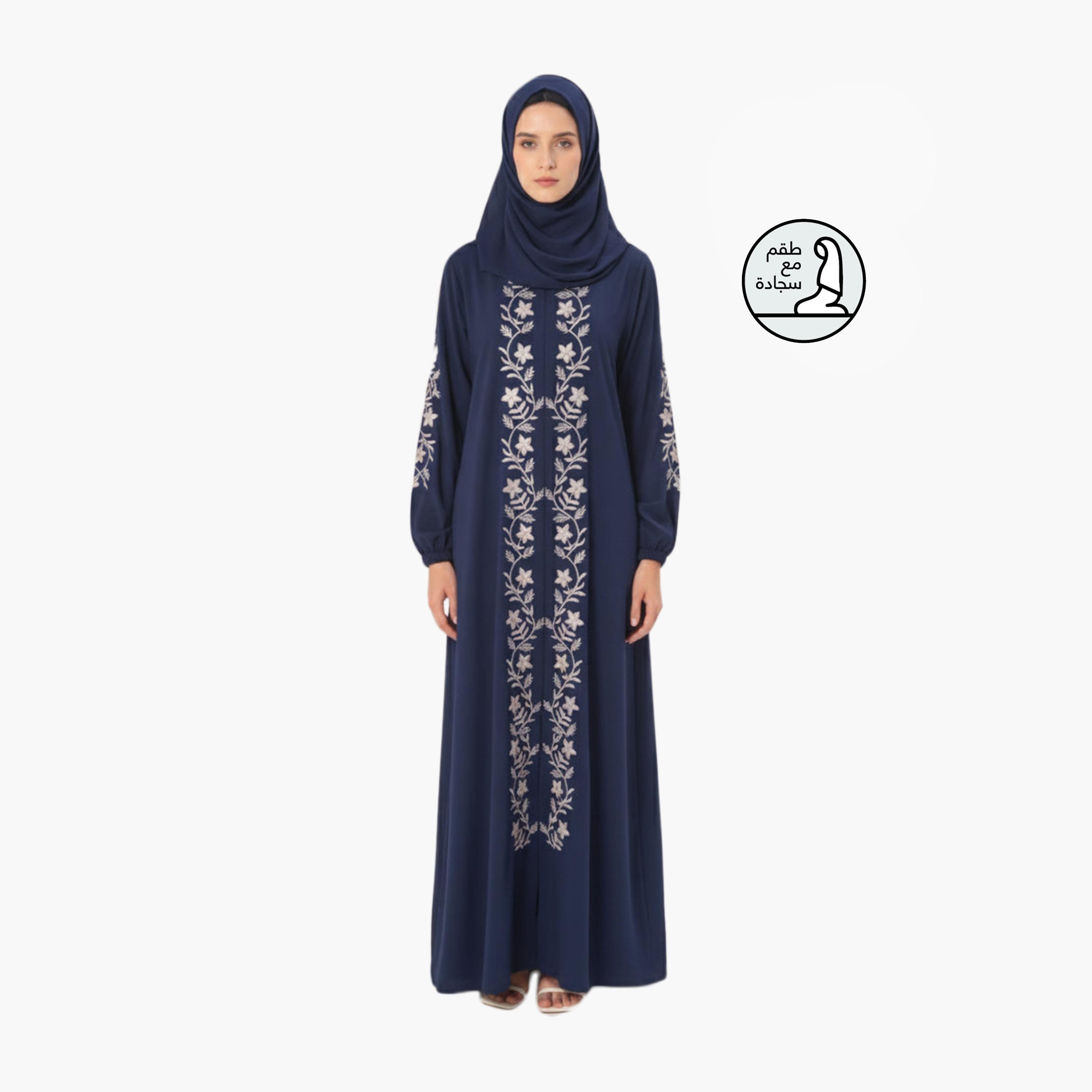 Hadiyath Al Madinah Embroidered Women's Prayer Dress with Hijab and Matching Prayer Mat-women-arabicclothing-prayerclothing-image-1