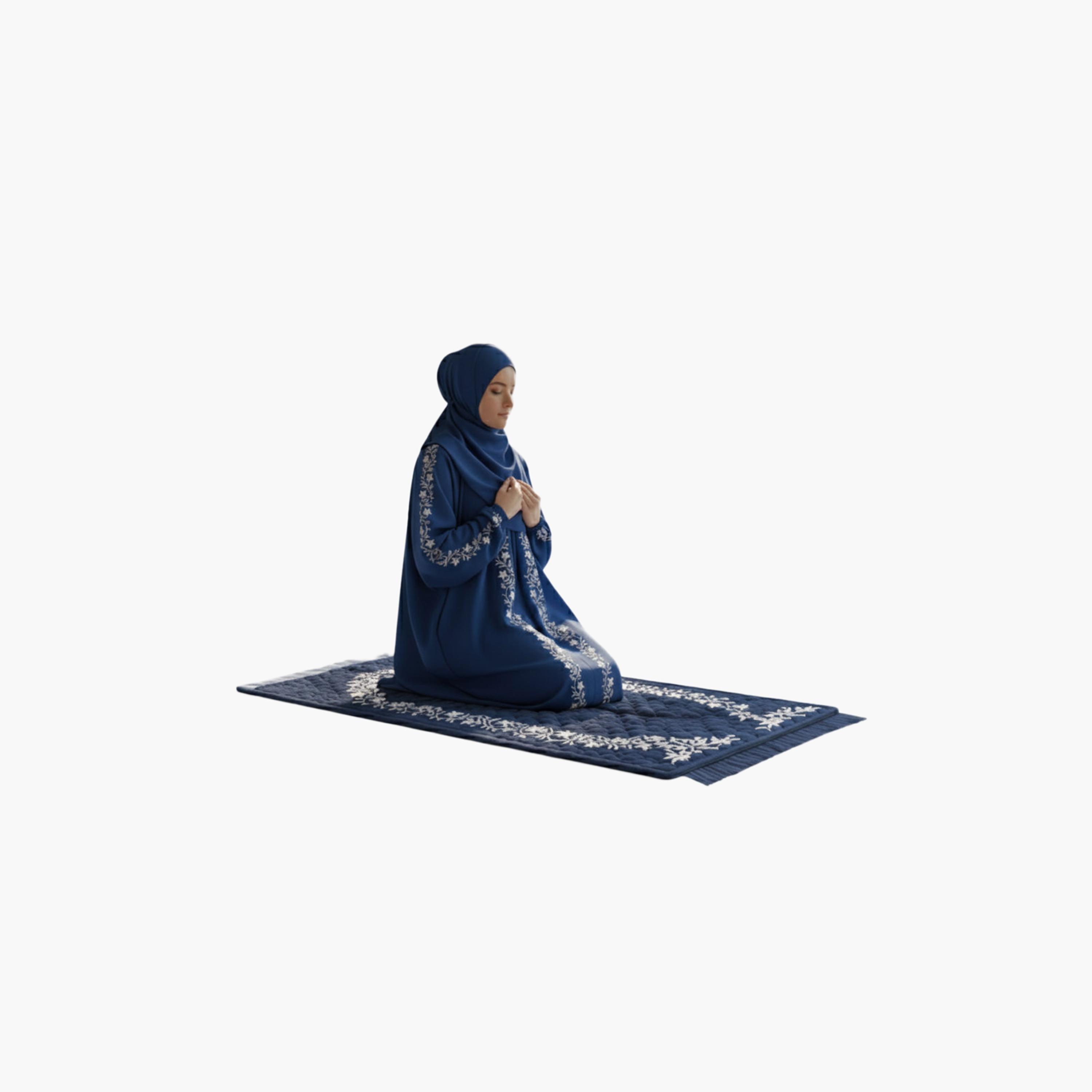 Hadiyath Al Madinah Embroidered Women's Prayer Dress with Hijab and Matching Prayer Mat-women-arabicclothing-prayerclothing-image-3