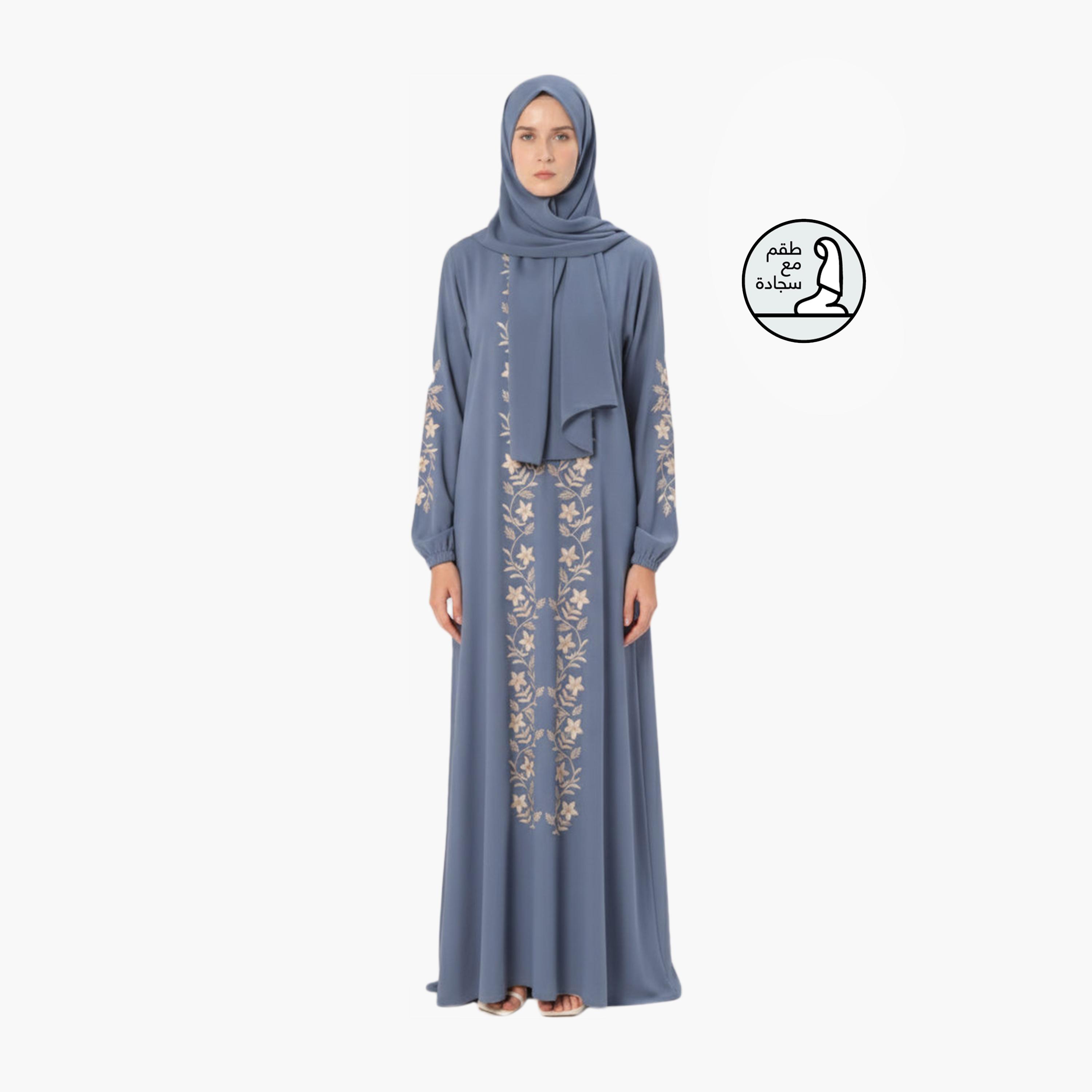 Hadiyath Al Madinah Embroidered Women's Prayer Dress with Hijab and Matching Prayer Mat-women-arabicclothing-prayerclothing-image-1