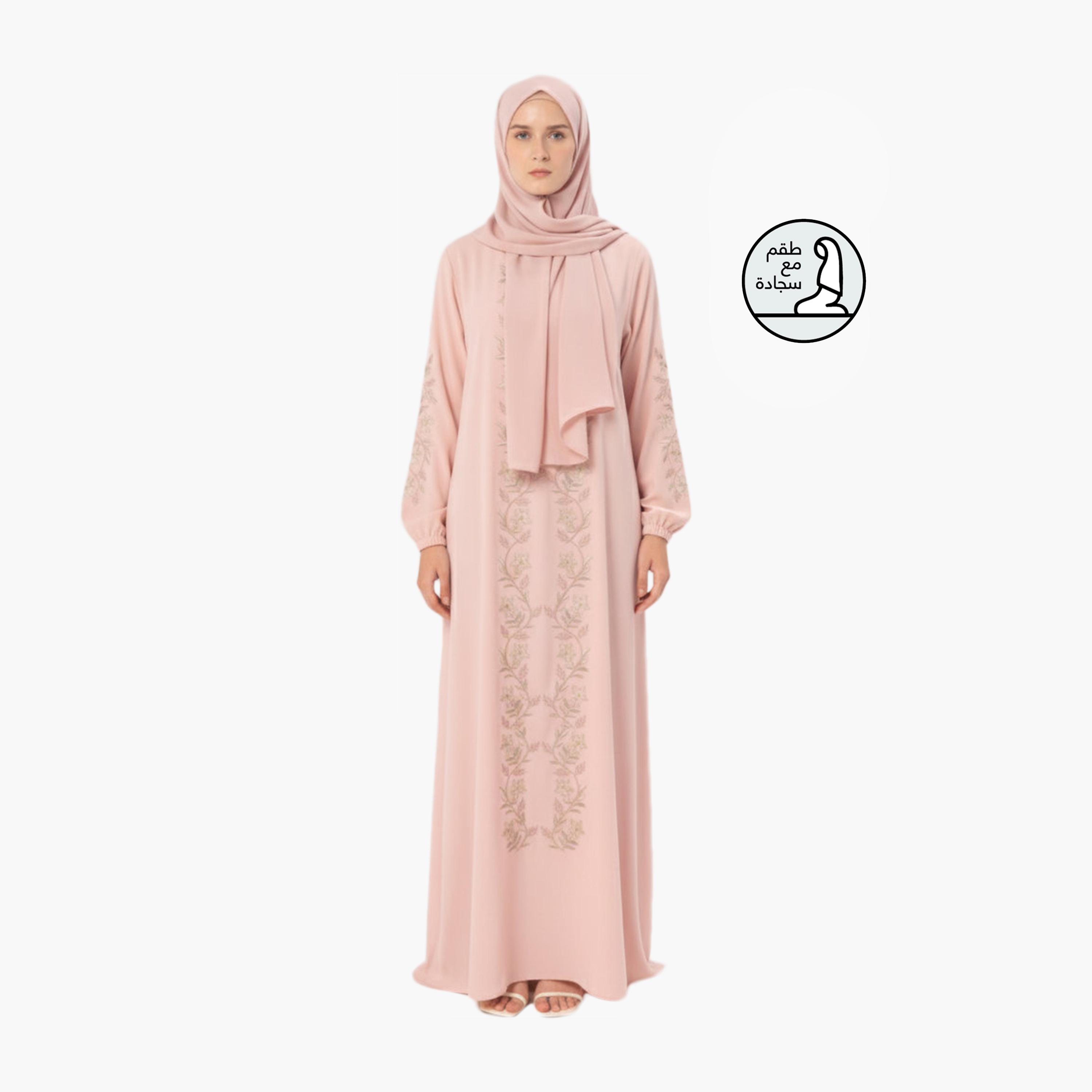 عباءة صلاة نسائية مطرزة مع حجاب وسجادة صلاة مطابقة من حديث المدينة-women-arabicclothing-prayerclothing-image-1