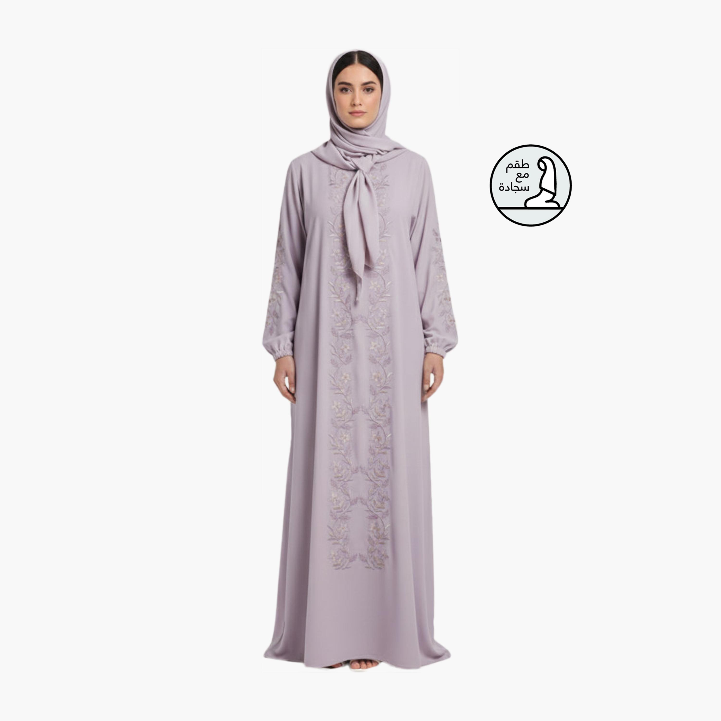 Hadiyath Al Madinah Embroidered Women's Prayer Dress with Hijab and Matching Prayer Mat-women-arabicclothing-prayerclothing-image-1