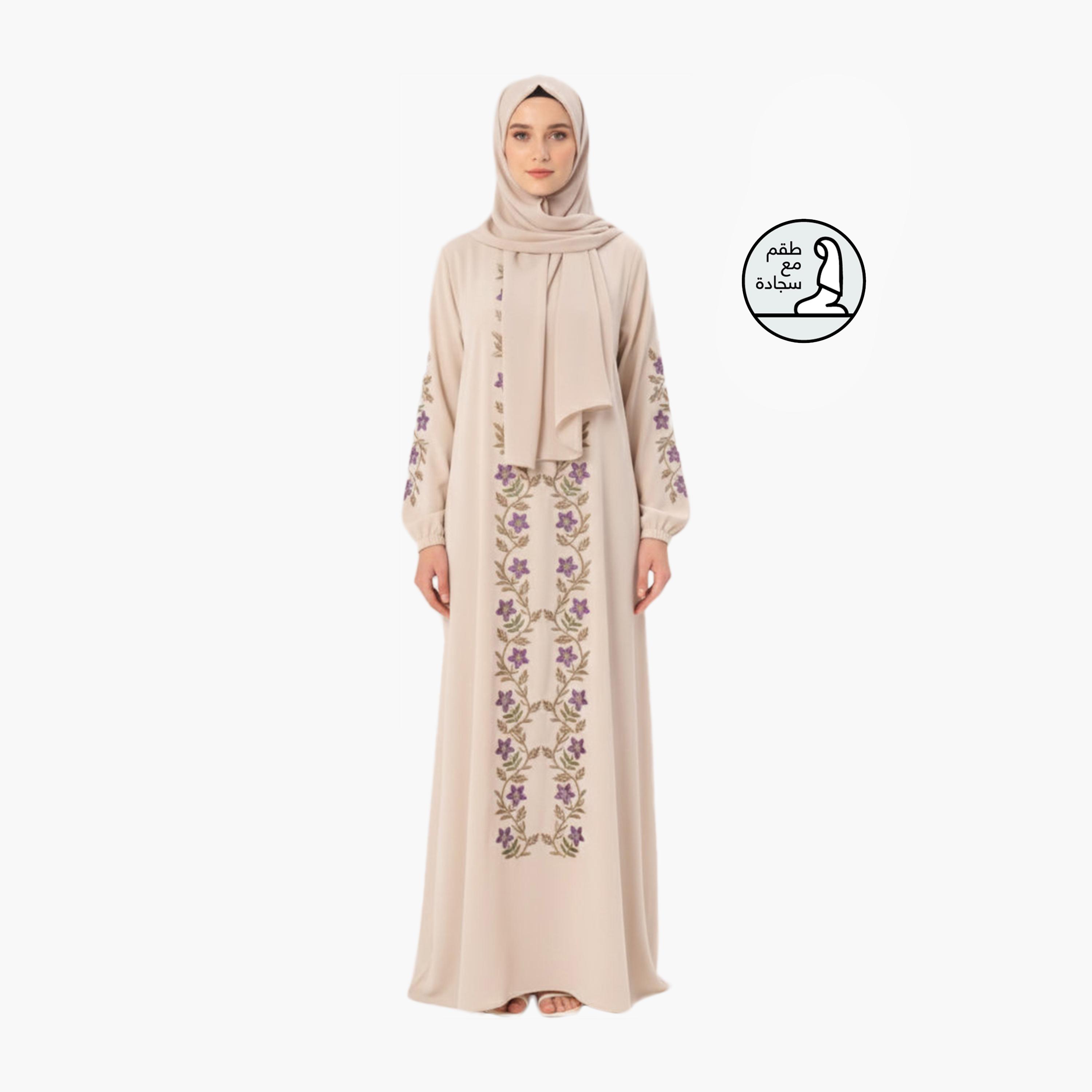 عباءة صلاة نسائية مطرزة مع حجاب وسجادة صلاة مطابقة من حديث المدينة-women-arabicclothing-prayerclothing-image-1