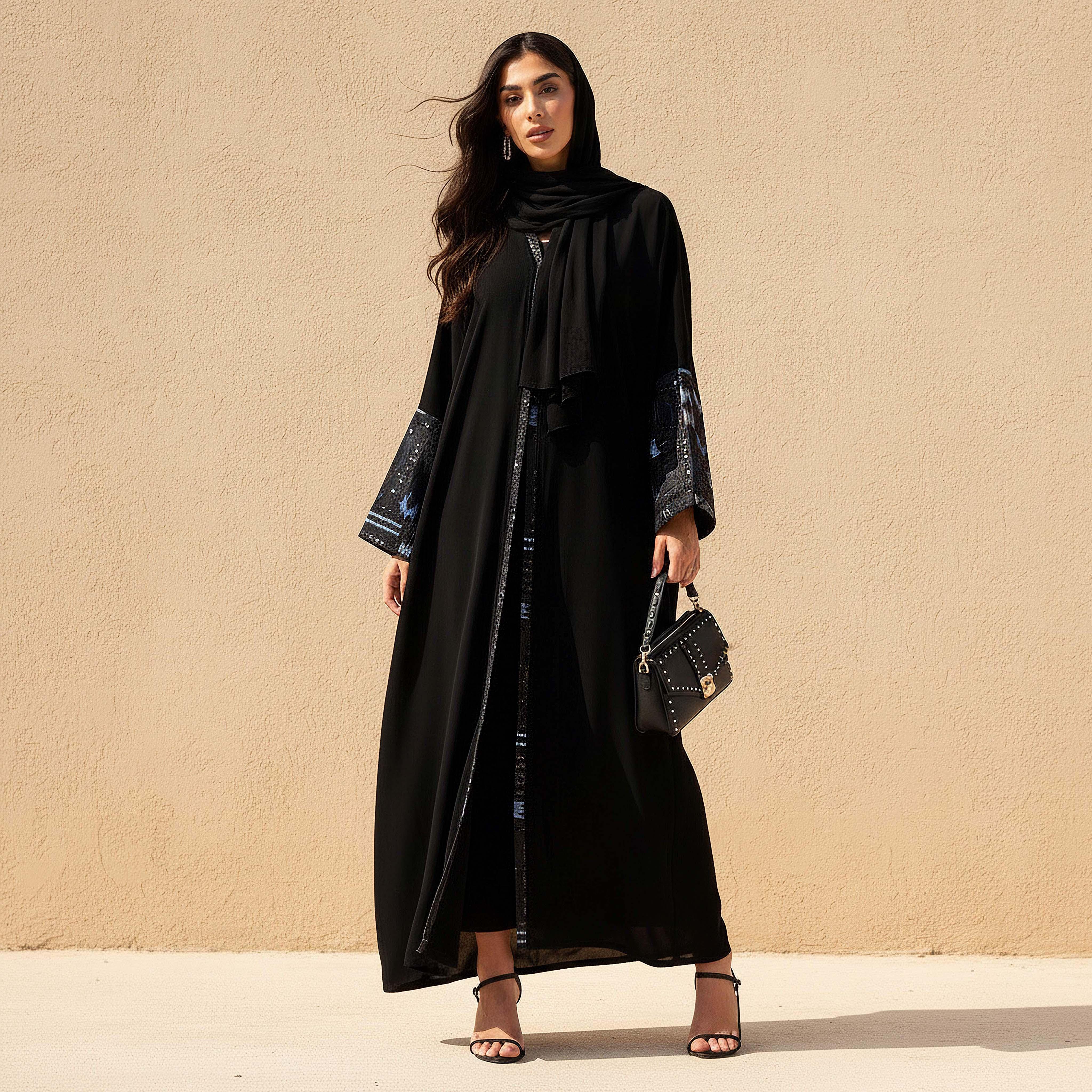 Hadiyath Al Madinah Embroidered Abaya with Hijab-women-arabicclothing-abayas-image-1