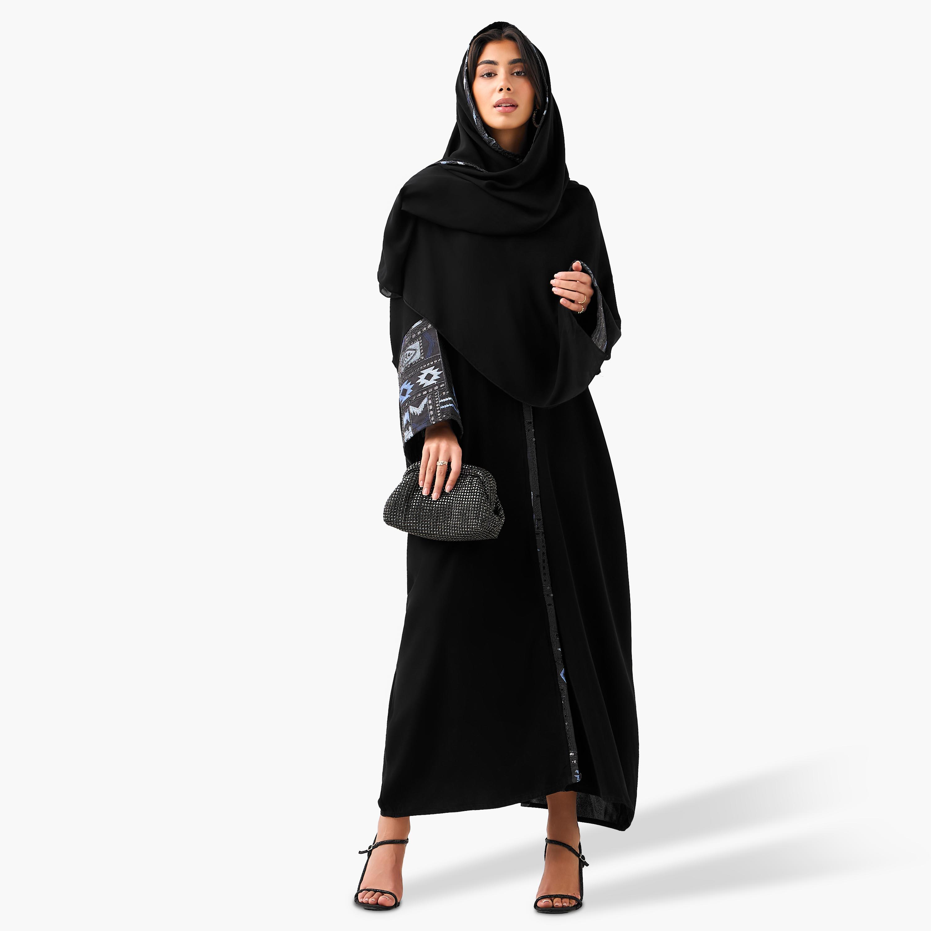 Hadiyath Al Madinah Embroidered Abaya with Hijab-women-arabicclothing-abayas-image-2
