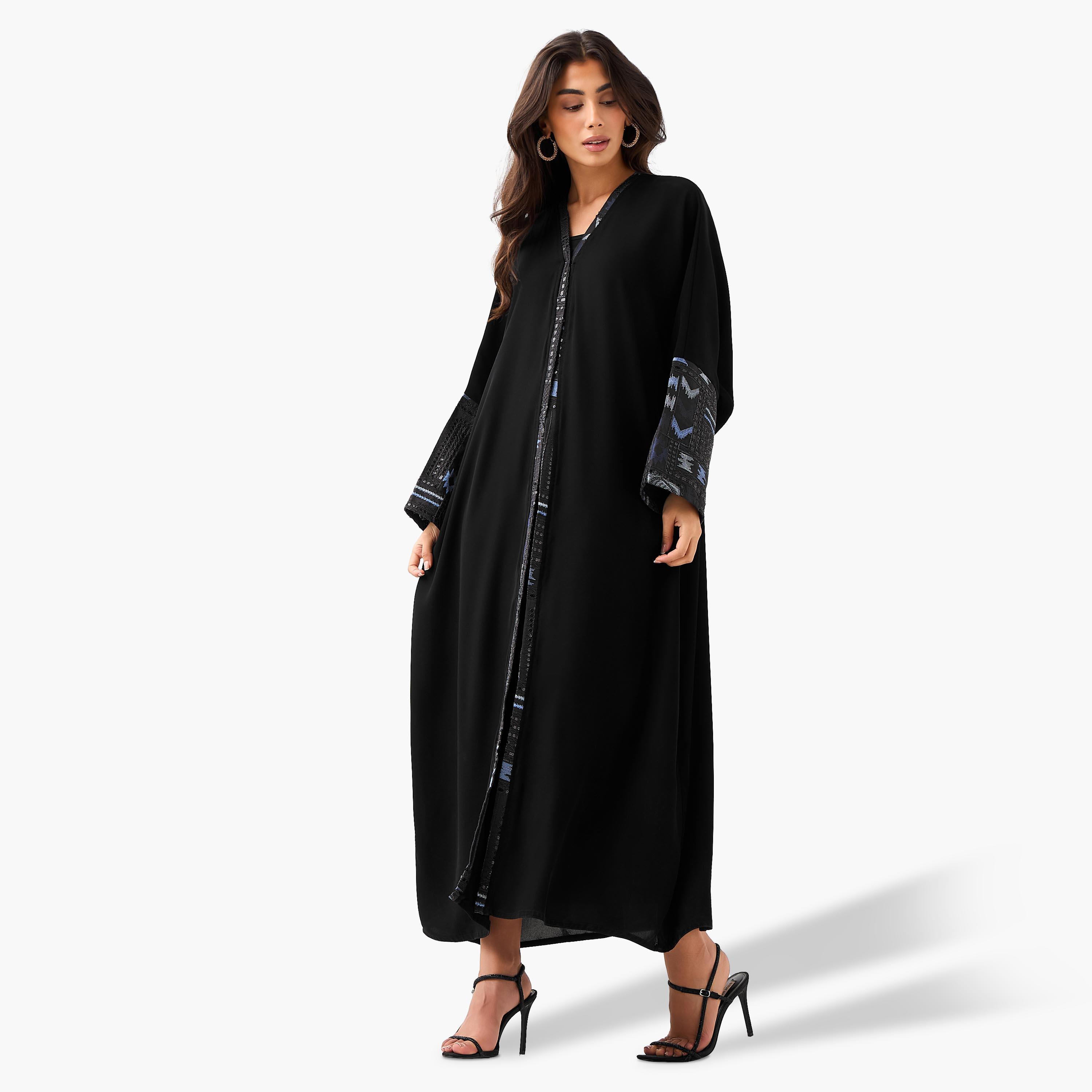 Hadiyath Al Madinah Embroidered Abaya with Hijab-women-arabicclothing-abayas-image-3