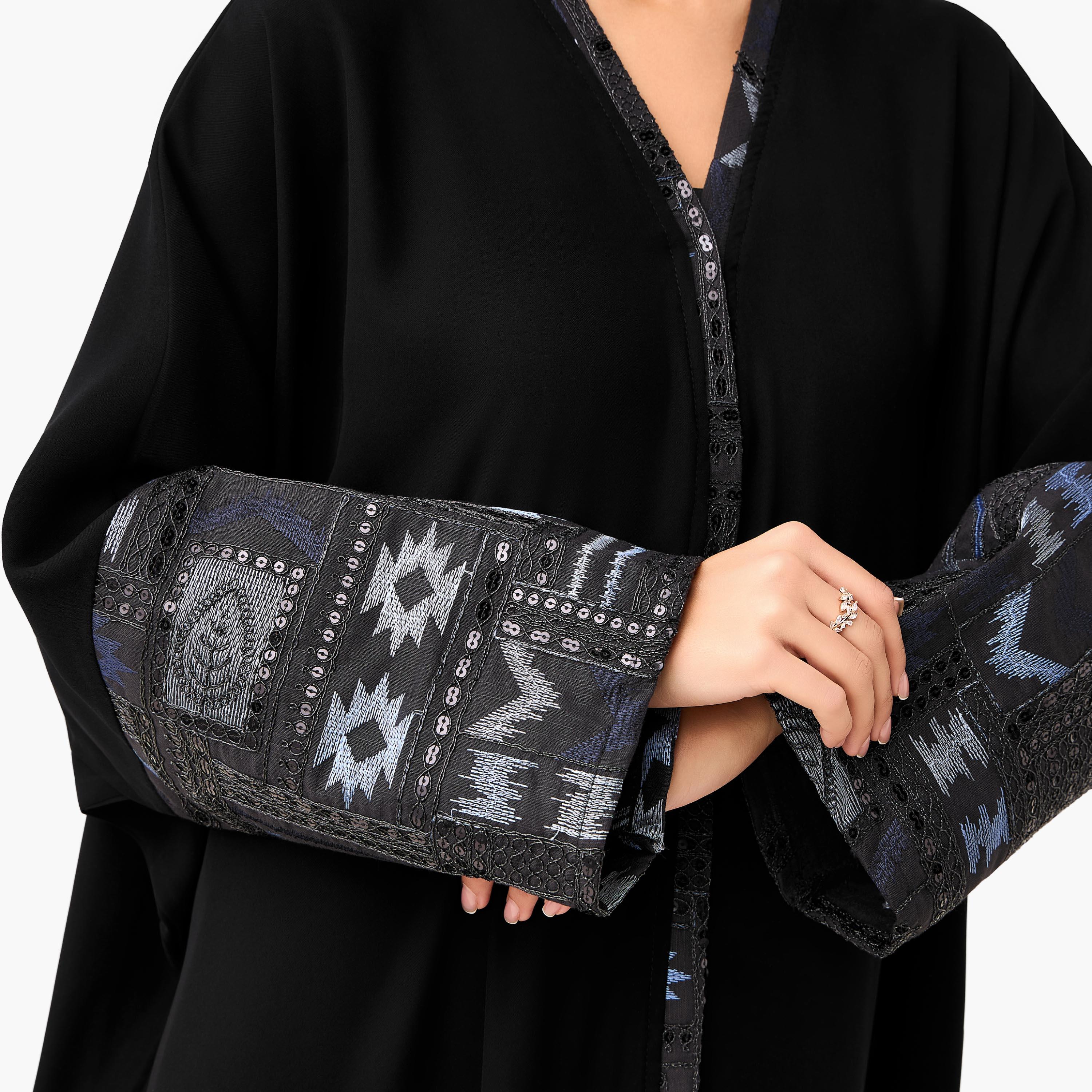 Hadiyath Al Madinah Embroidered Abaya with Hijab-women-arabicclothing-abayas-image-4