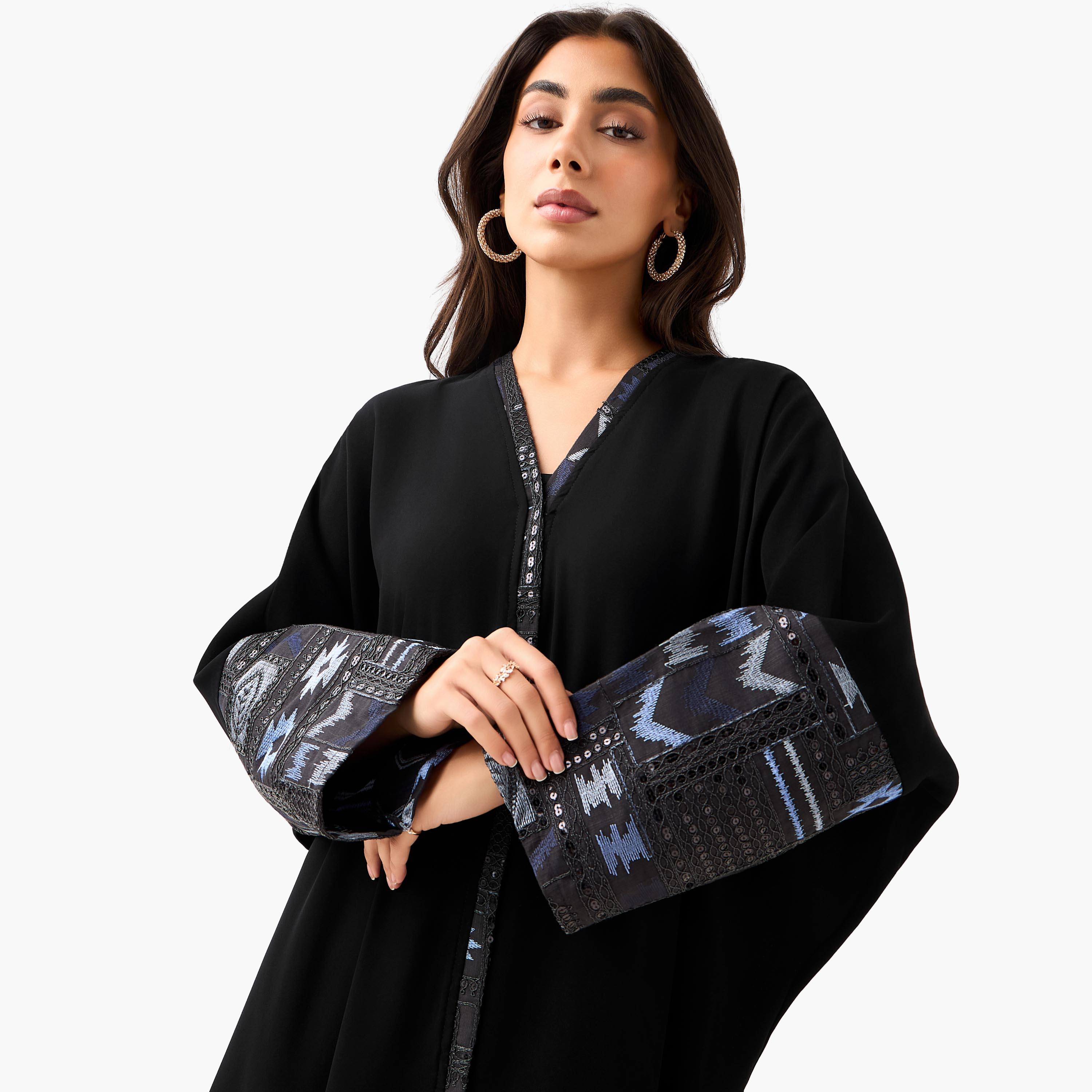 Hadiyath Al Madinah Embroidered Abaya with Hijab-women-arabicclothing-abayas-image-6