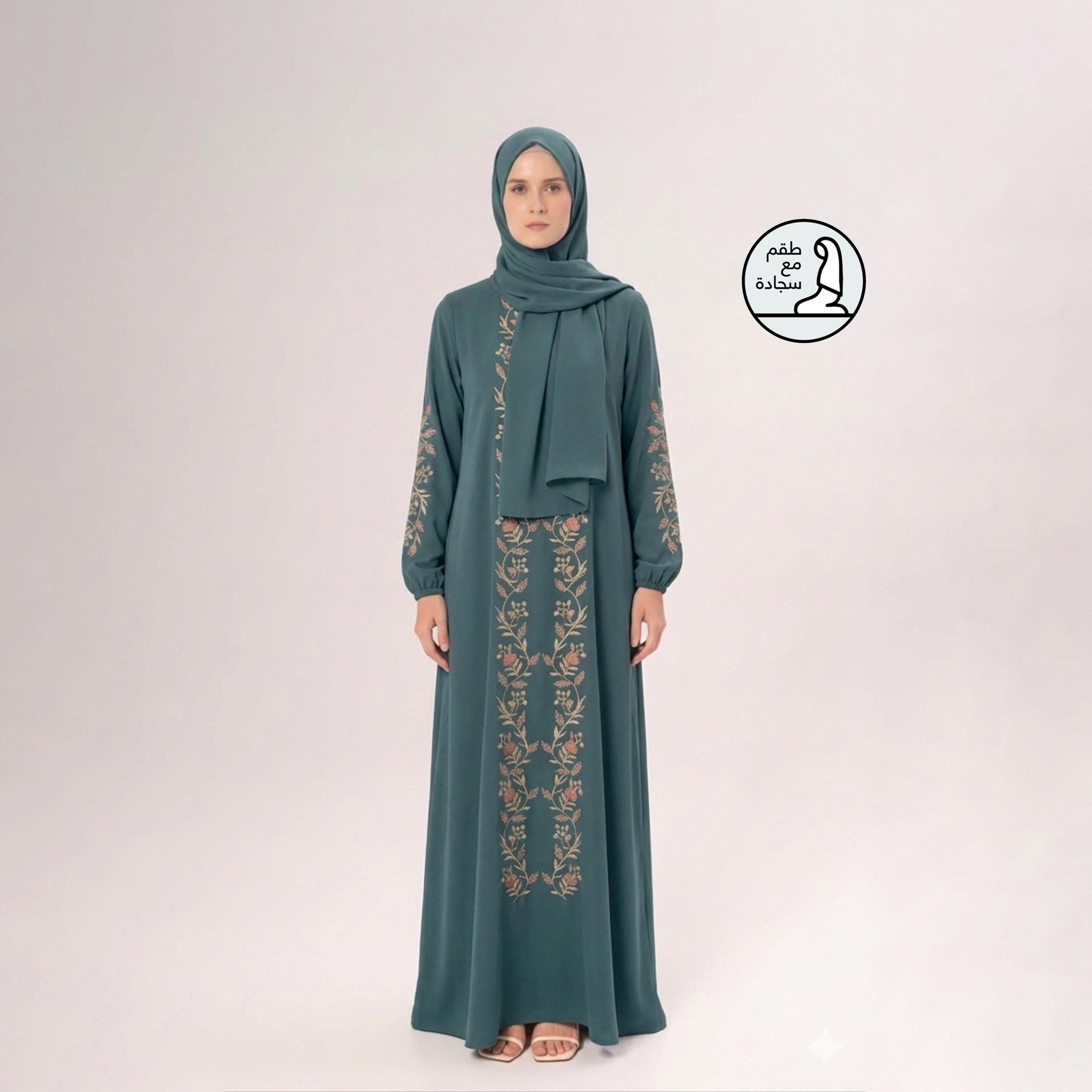 عباءة صلاة نسائية مطرزة مع حجاب وسجادة صلاة مطابقة من حديث المدينة-women-arabicclothing-prayerclothing-image-1