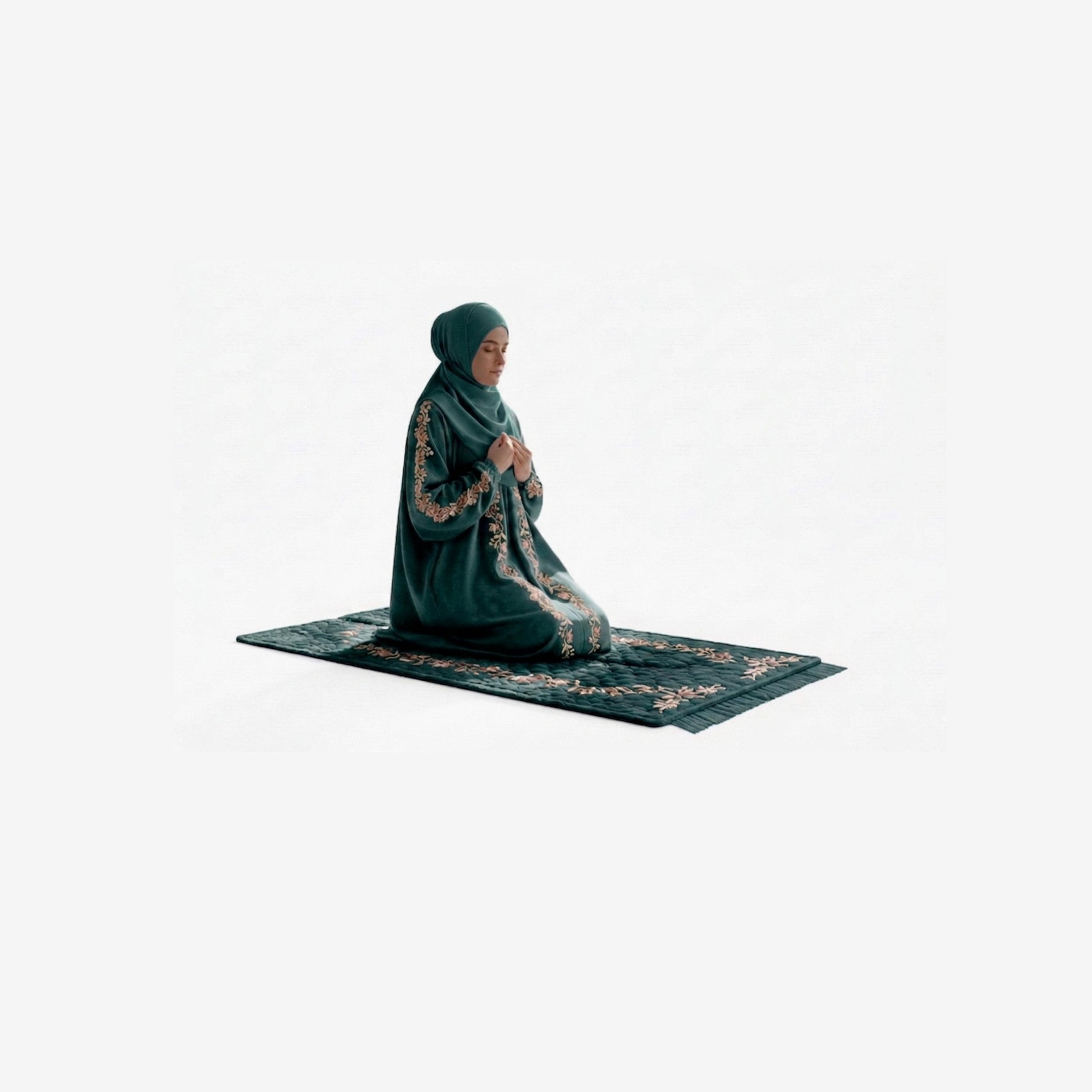 عباءة صلاة نسائية مطرزة مع حجاب وسجادة صلاة مطابقة من حديث المدينة-women-arabicclothing-prayerclothing-image-2