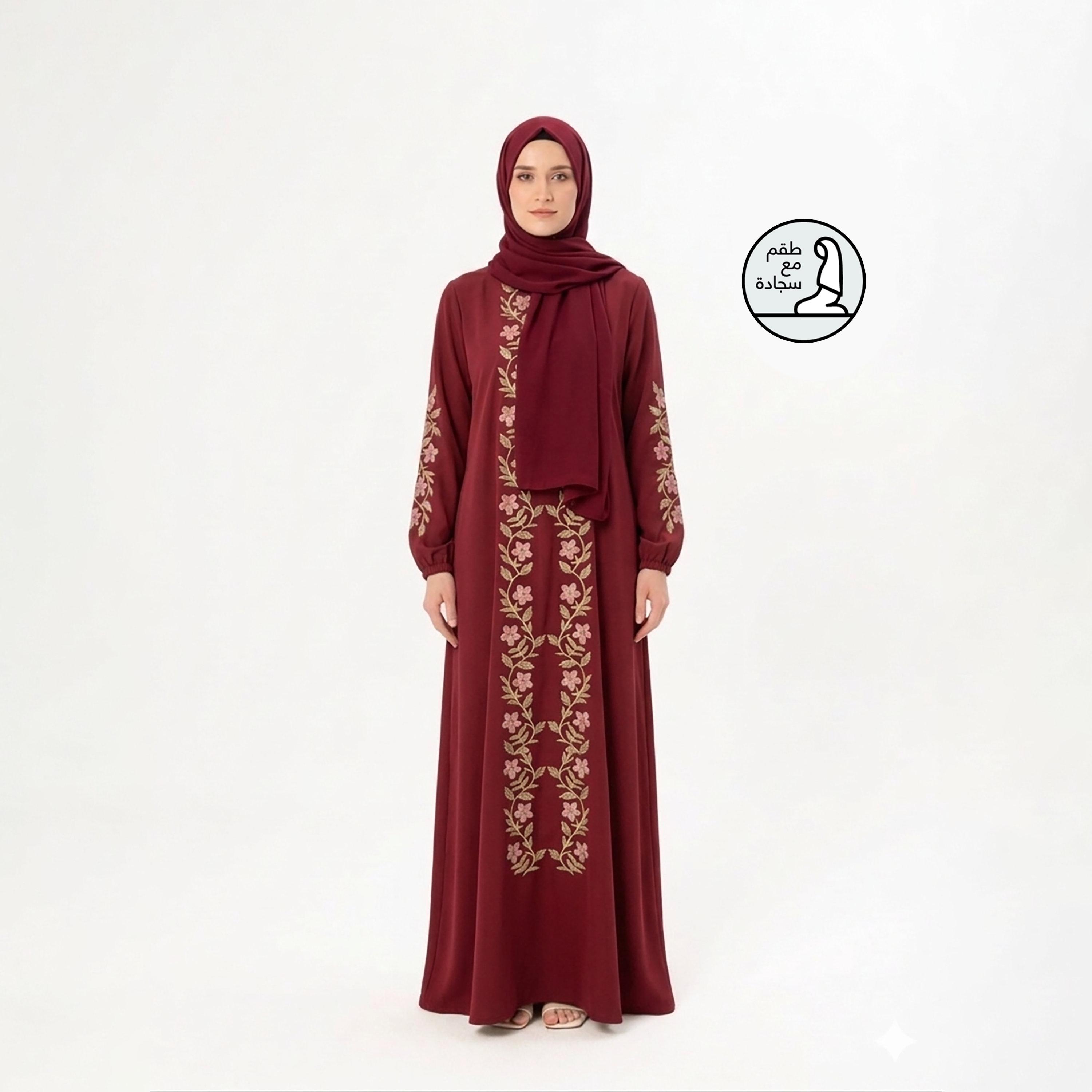 Hadiyath Al Madinah Embroidered Women's Prayer Dress with Hijab and Matching Prayer Mat-women-arabicclothing-prayerclothing-image-1