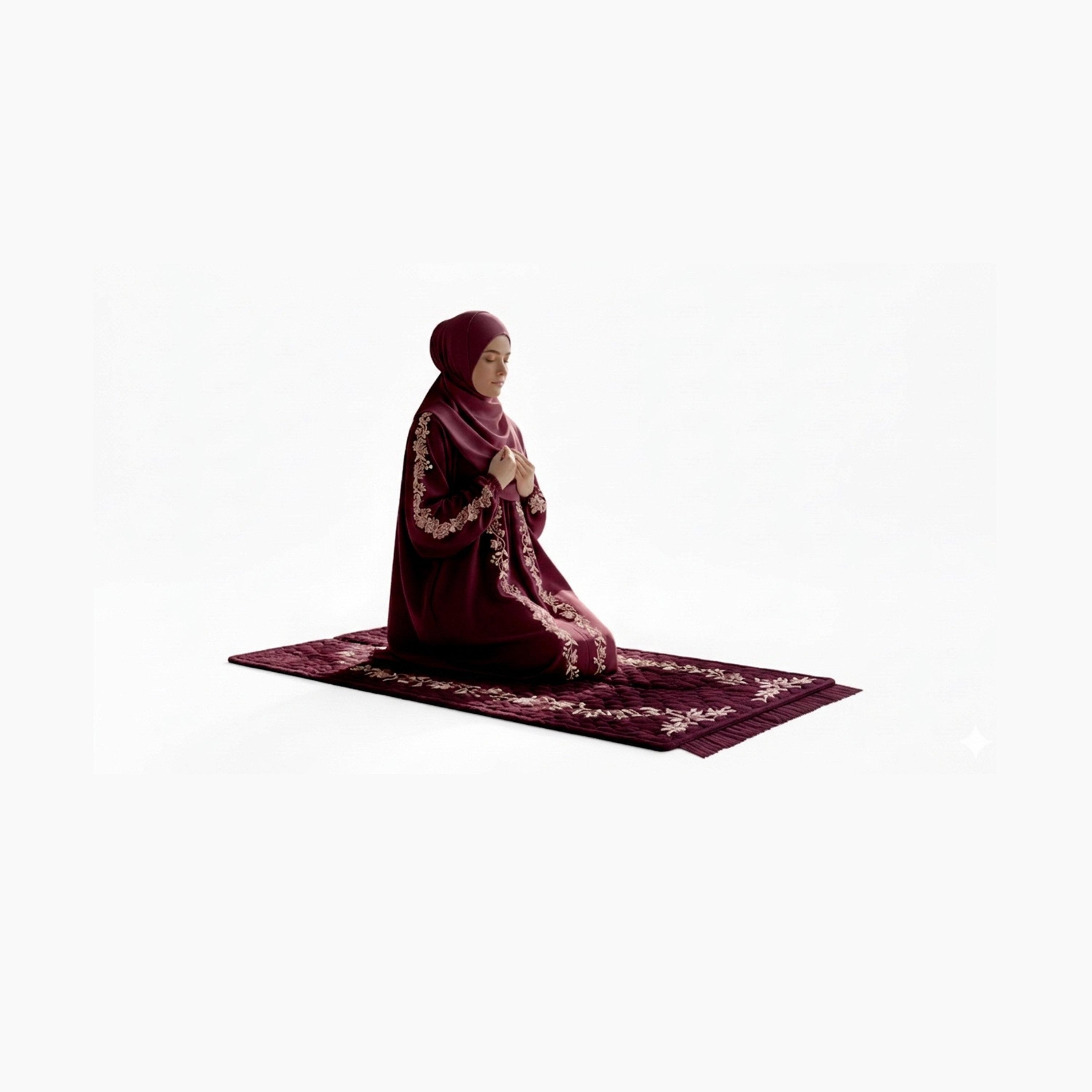 Hadiyath Al Madinah Embroidered Women's Prayer Dress with Hijab and Matching Prayer Mat-women-arabicclothing-prayerclothing-image-2