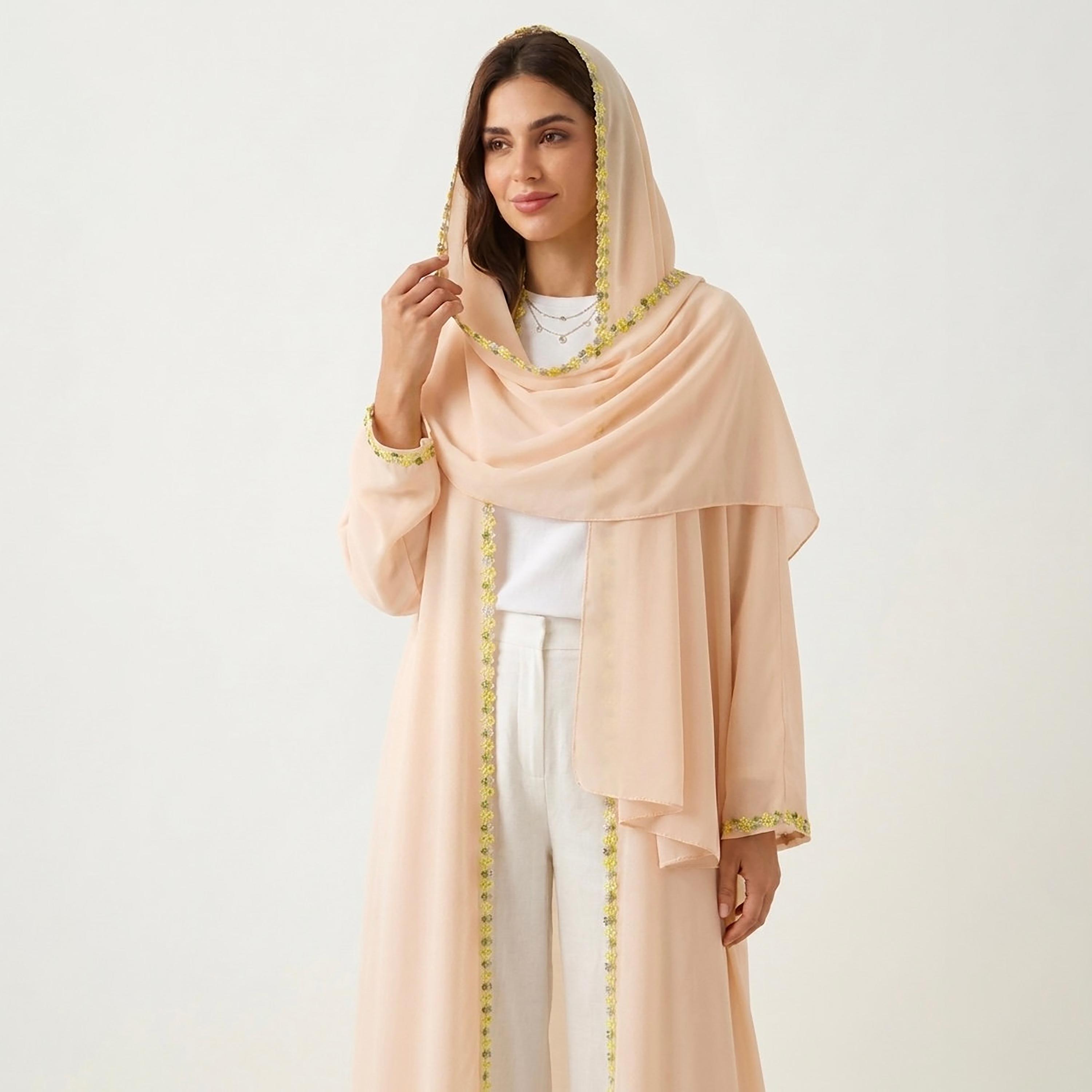 Hadiyath Al Madinah Floral Lace Trim Nida Women's Abaya-women-arabicclothing-abayas-image-3