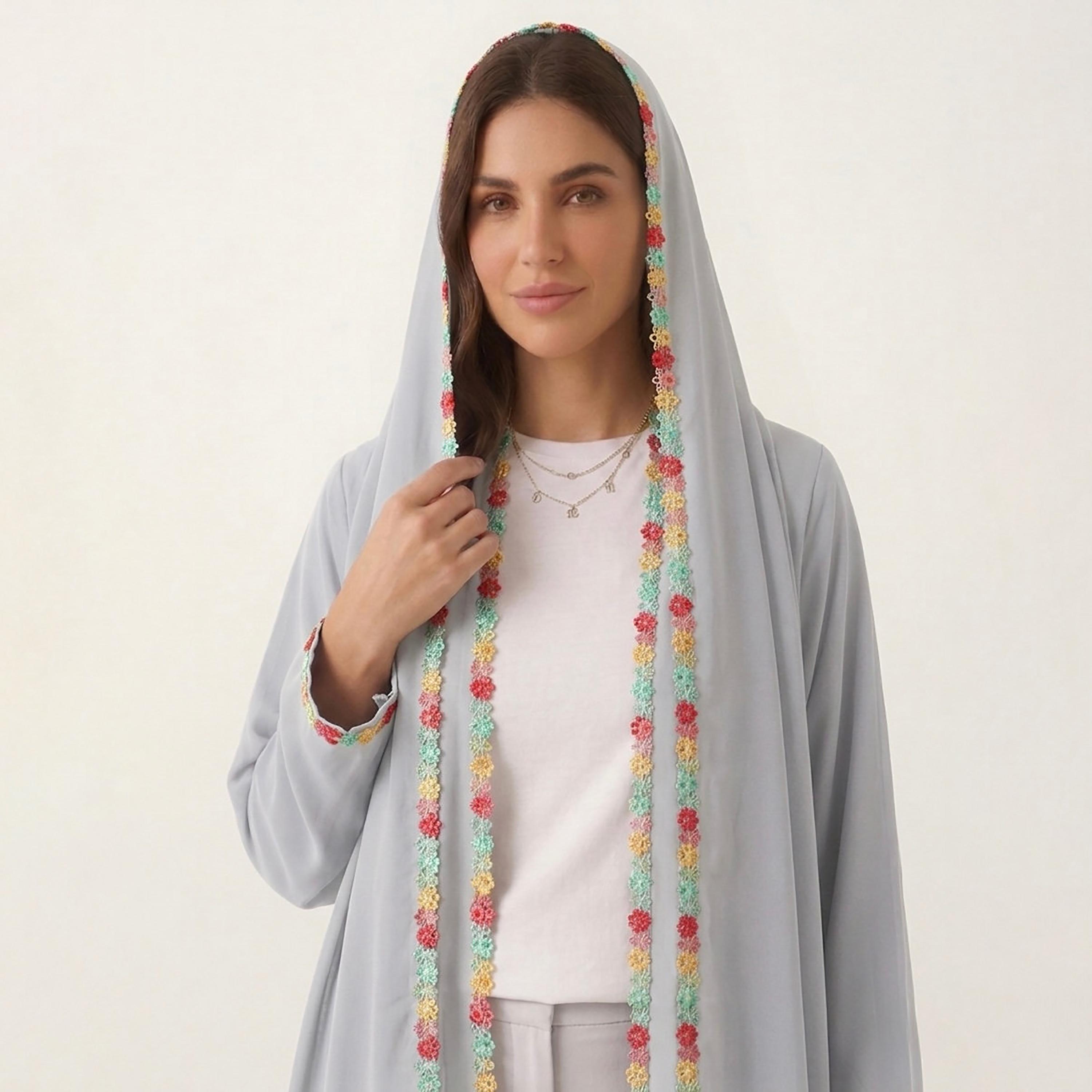 Hadiyath Al Madinah Floral Lace Trim Nida Women's Abaya-women-arabicclothing-abayas-image-3
