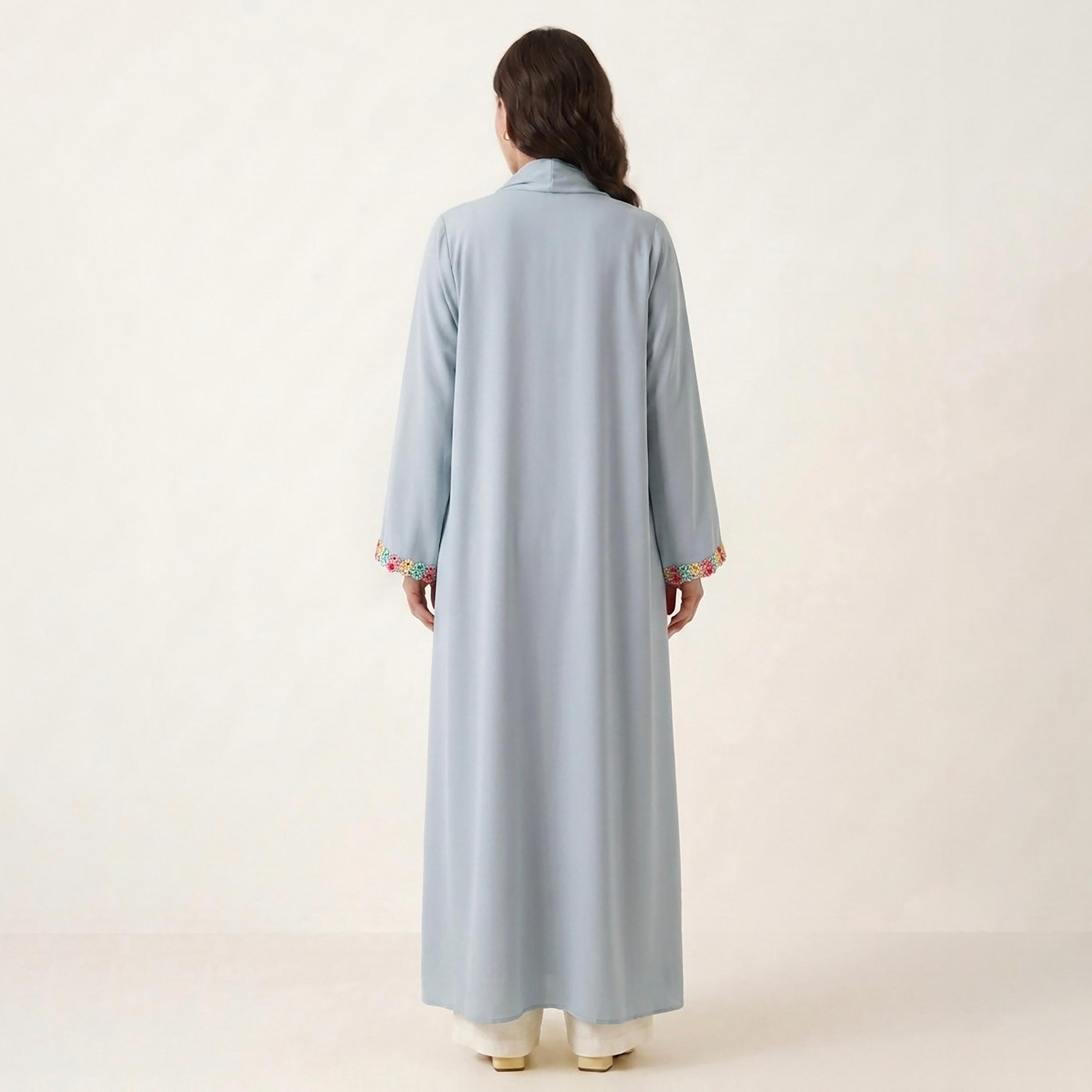 Hadiyath Al Madinah Floral Lace Trim Nida Women's Abaya-women-arabicclothing-abayas-image-4
