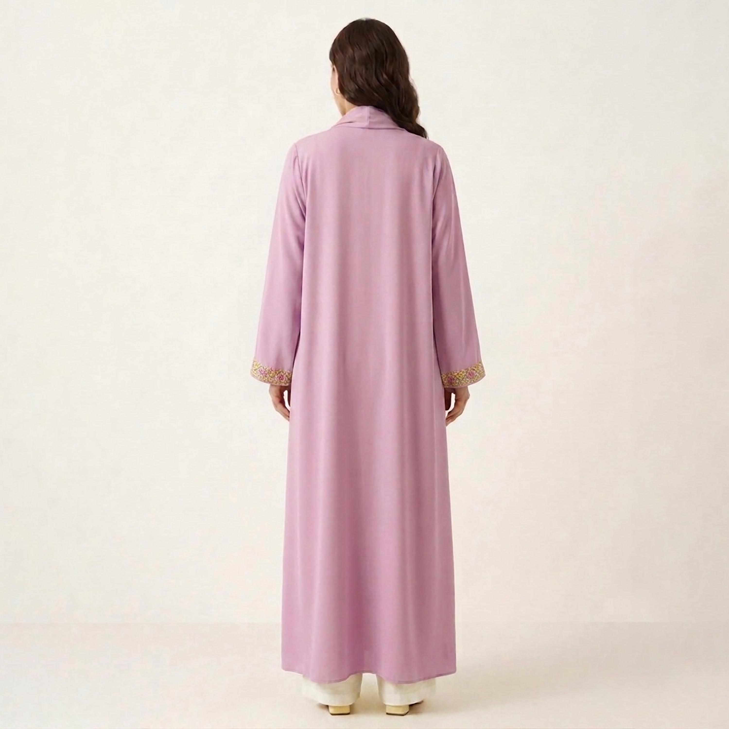 Hadiyath Al Madinah Floral Lace Trim Nida Women's Abaya-women-arabicclothing-abayas-image-5