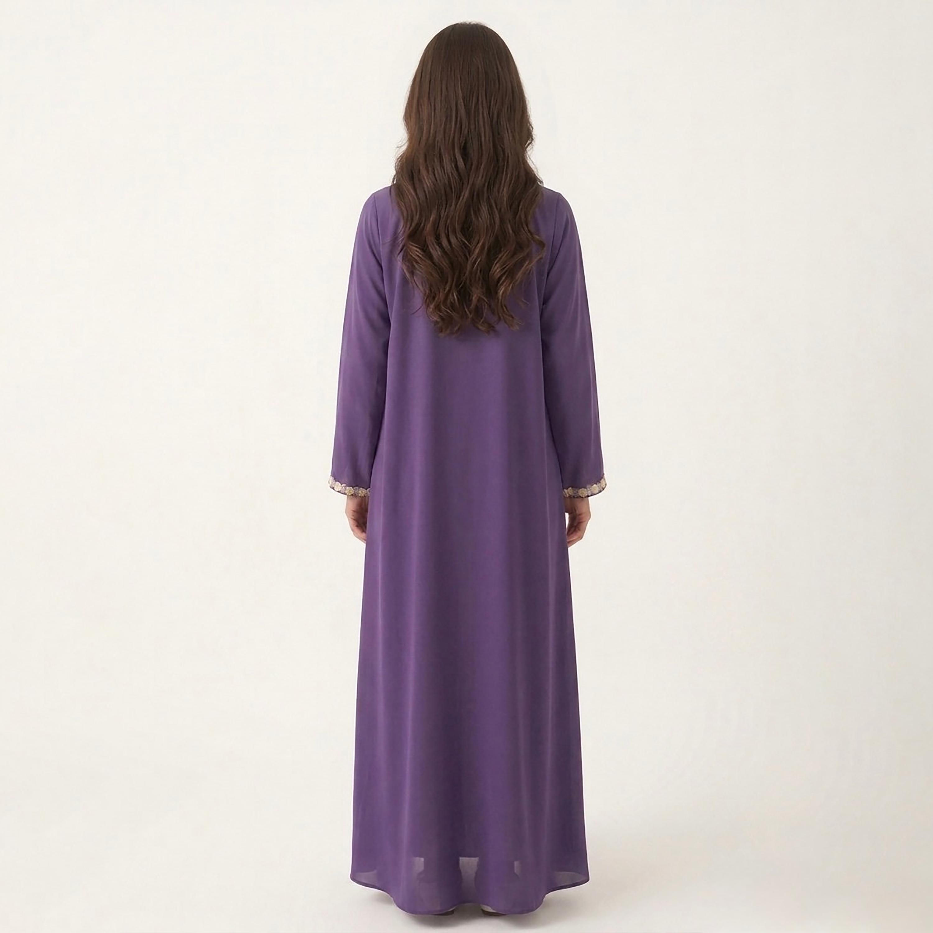 Hadiyath Al Madinah Floral Lace Trim Nida Women's Abaya-women-arabicclothing-abayas-image-4