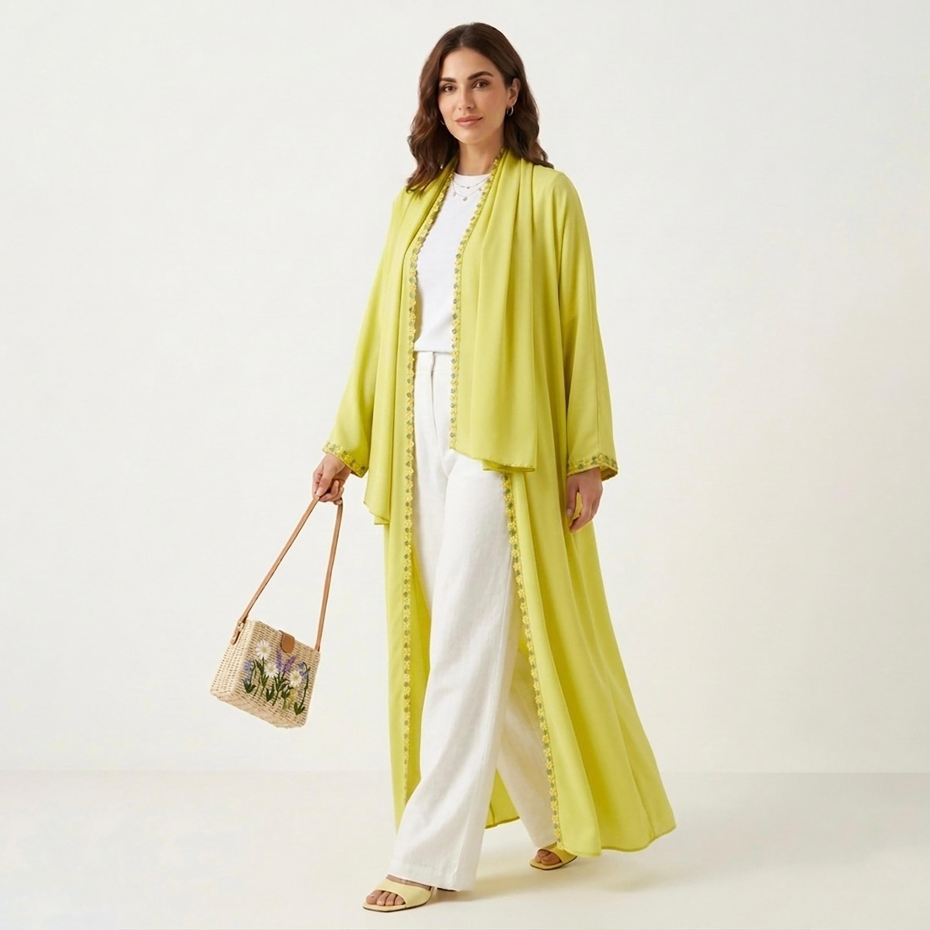 Hadiyath Al Madinah Floral Lace Trim Nida Women's Abaya-women-arabicclothing-abayas-image-1