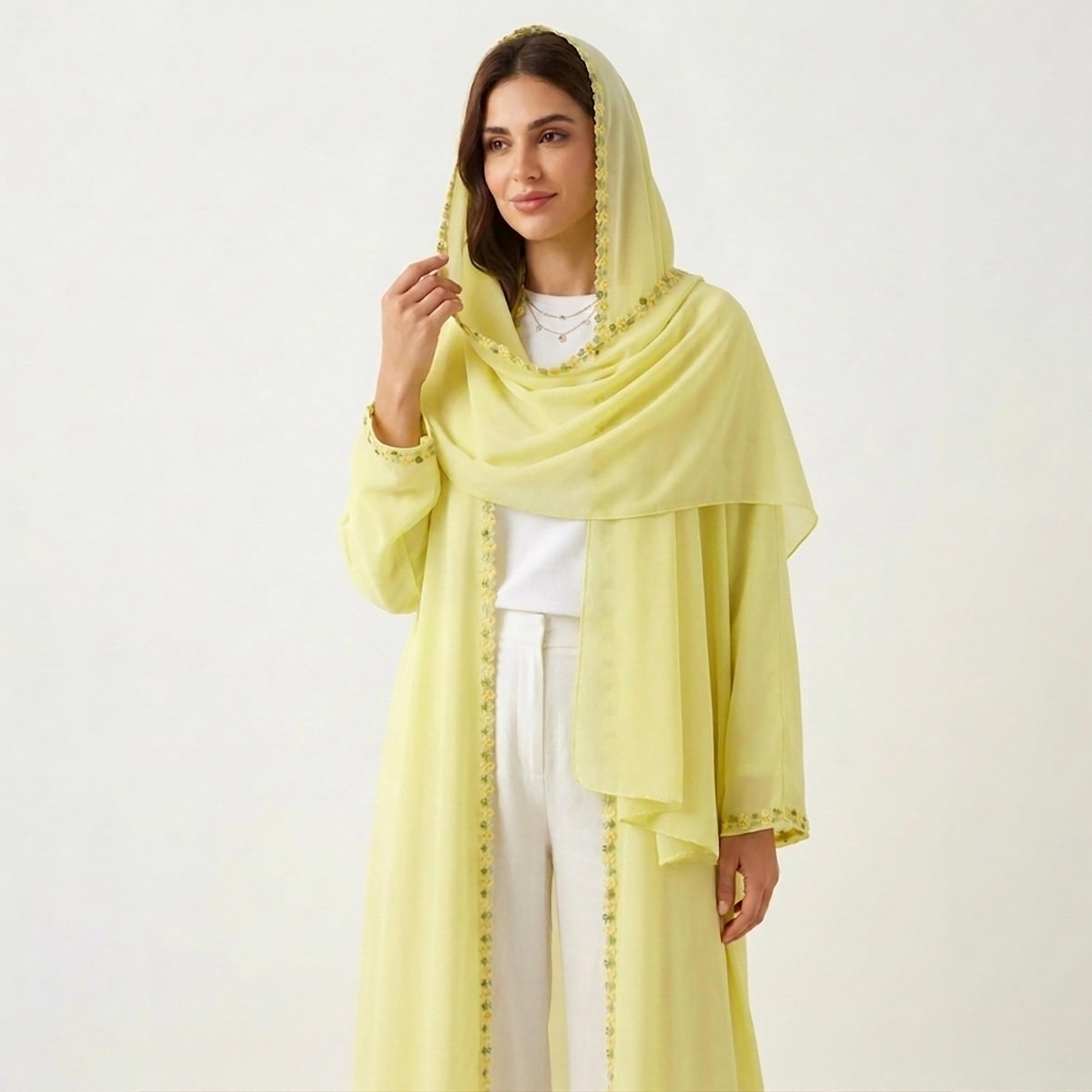 Hadiyath Al Madinah Floral Lace Trim Nida Women's Abaya-women-arabicclothing-abayas-image-3