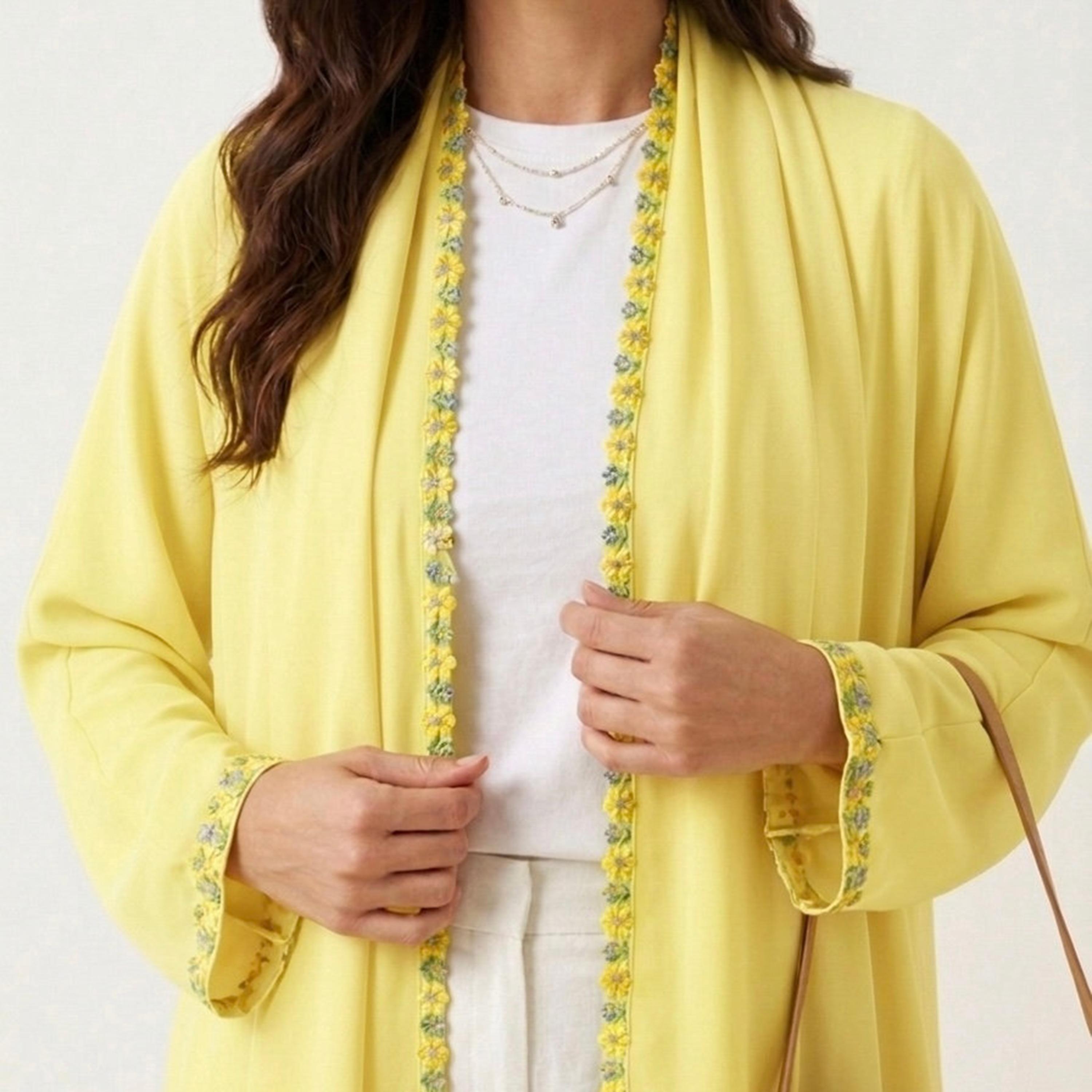Hadiyath Al Madinah Floral Lace Trim Nida Women's Abaya-women-arabicclothing-abayas-image-4
