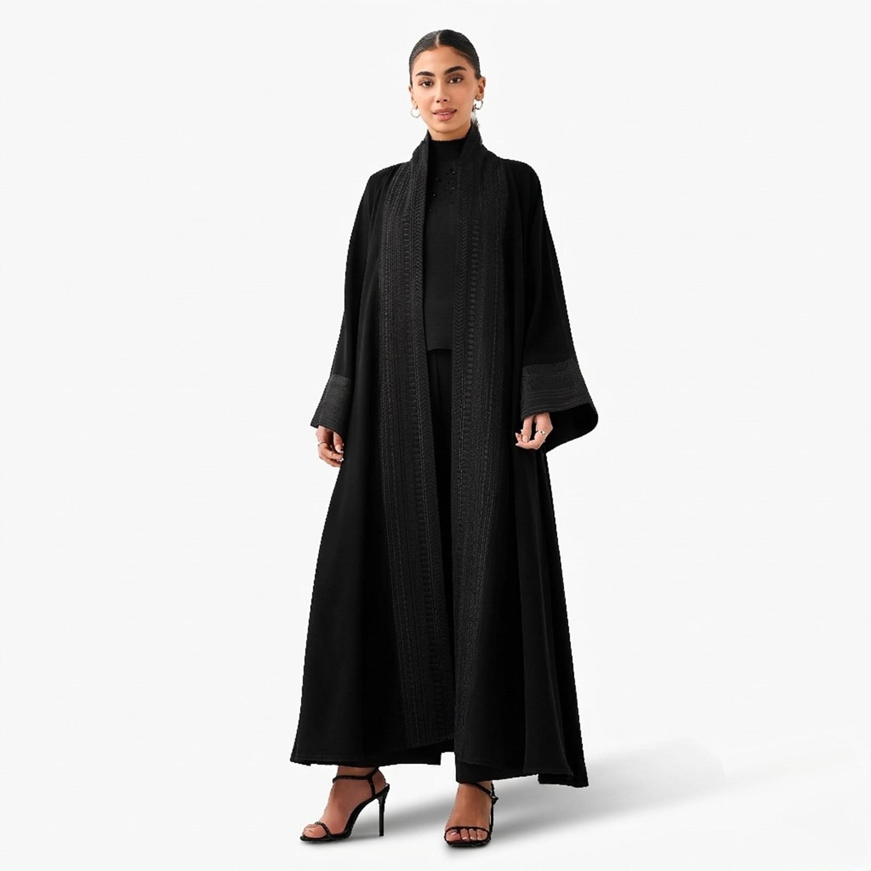 Hadiyath Al Madinah Embroidered Raglan Wide Sleeves Nida Women's Abaya-women-arabicclothing-abayas-image-1