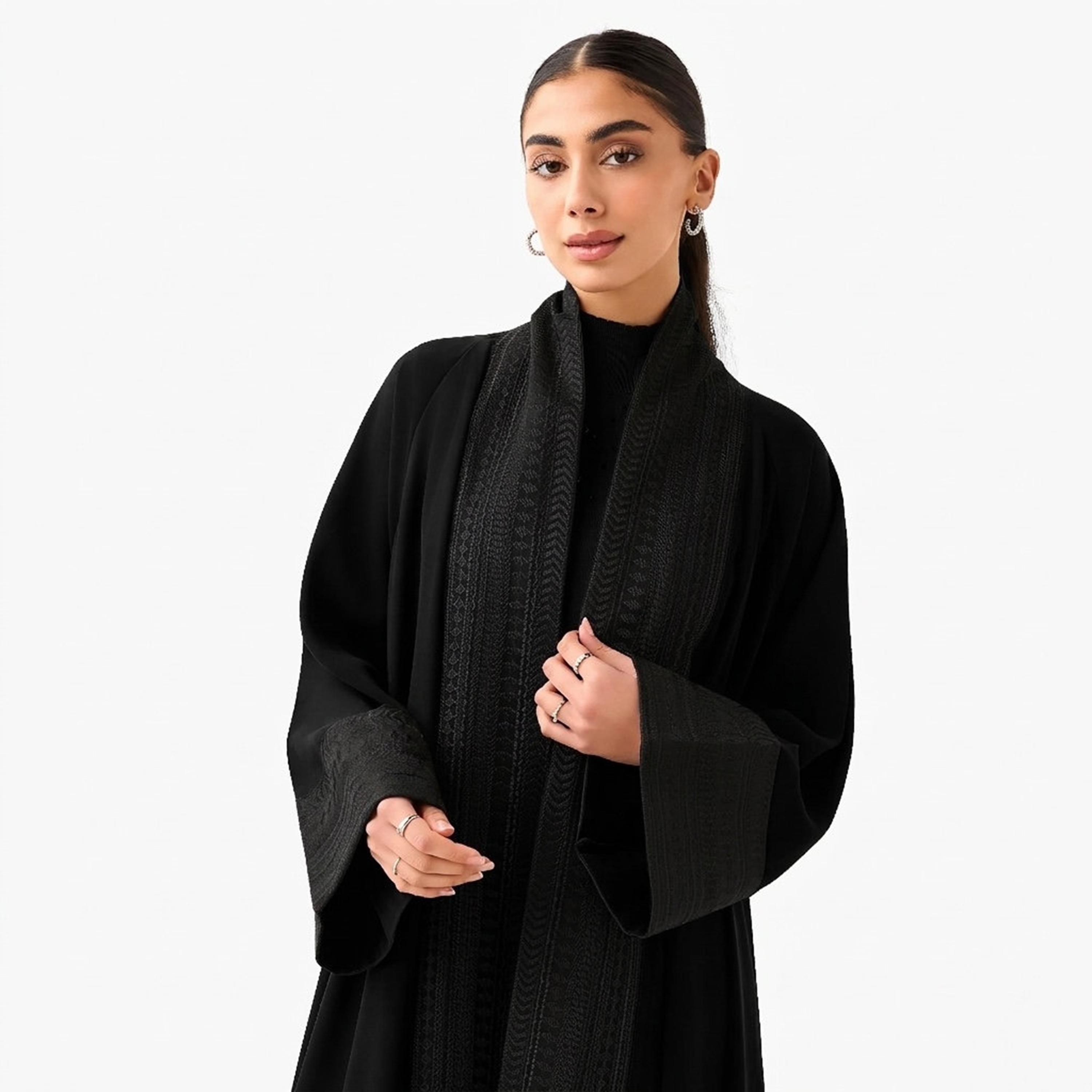 Hadiyath Al Madinah Embroidered Raglan Wide Sleeves Nida Women's Abaya-women-arabicclothing-abayas-image-2