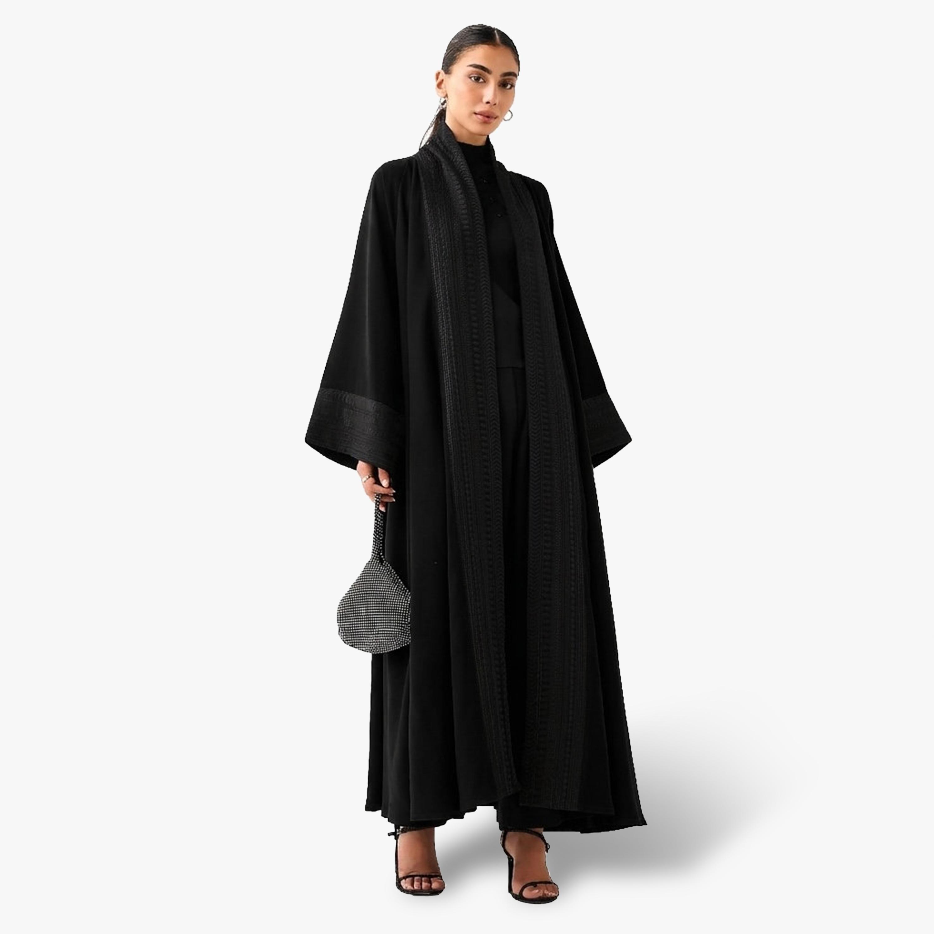 Hadiyath Al Madinah Embroidered Raglan Wide Sleeves Nida Women's Abaya-women-arabicclothing-abayas-image-4