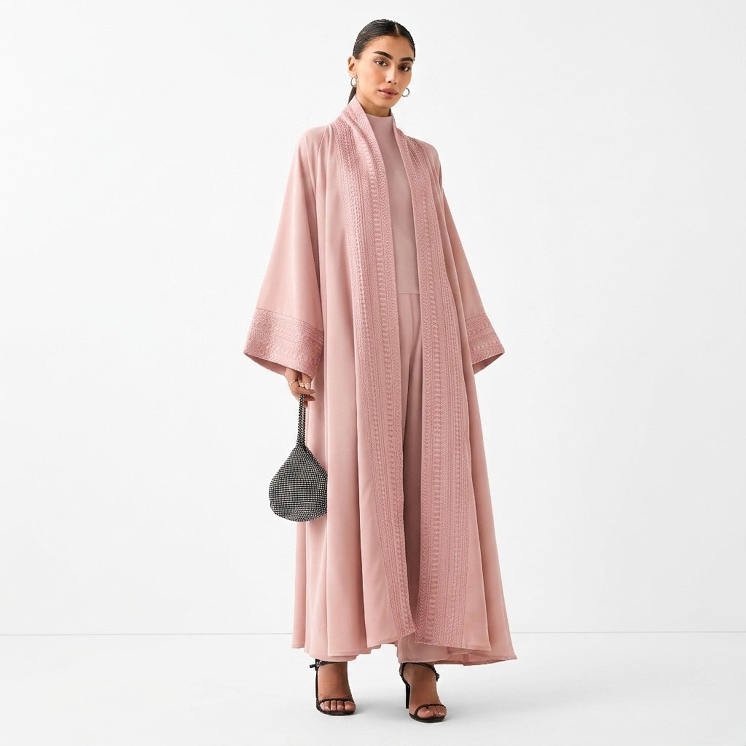 Hadiyath Al Madinah Embroidered Raglan Wide Sleeves Nida Women's Abaya-women-arabicclothing-abayas-image-1