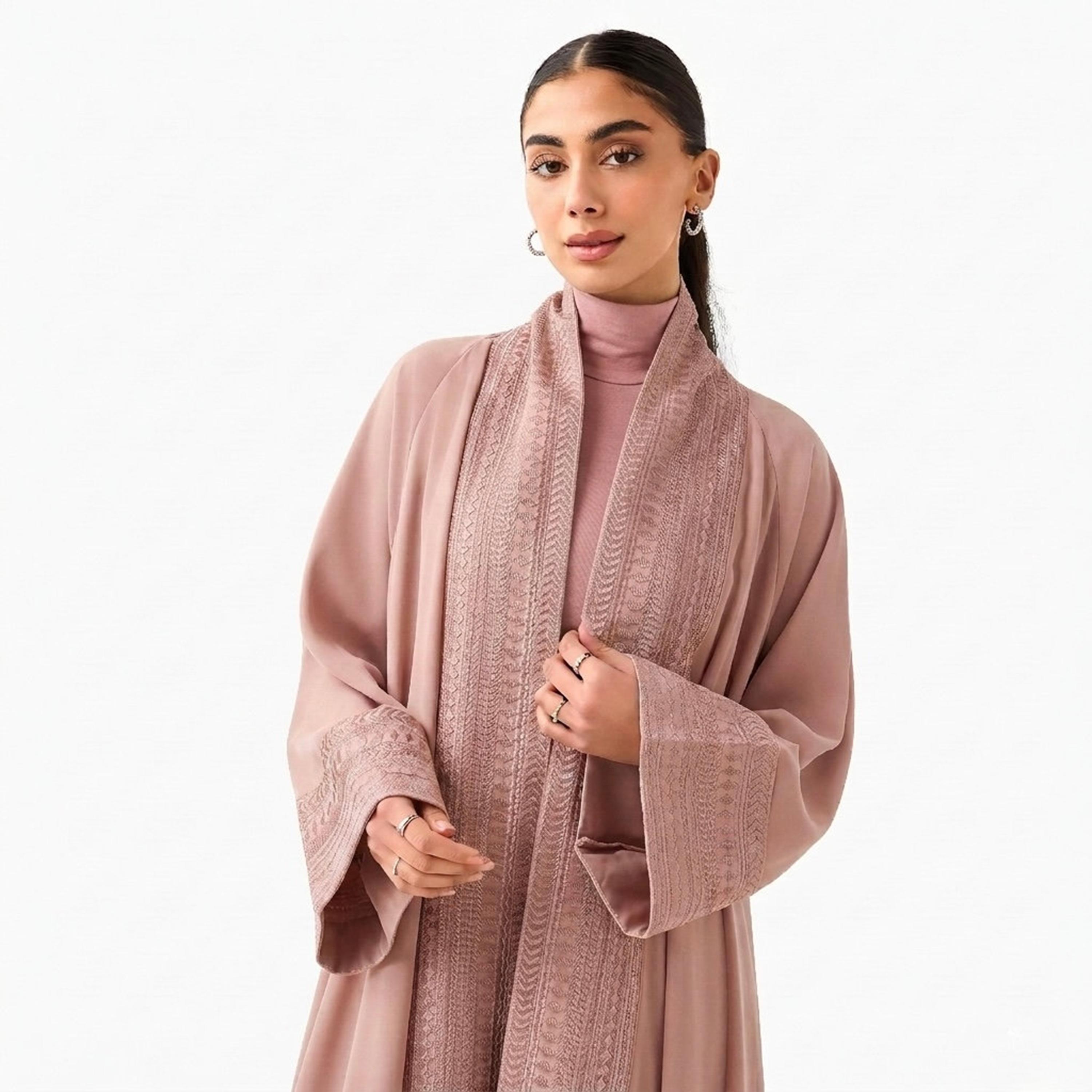 Hadiyath Al Madinah Embroidered Raglan Wide Sleeves Nida Women's Abaya-women-arabicclothing-abayas-image-2