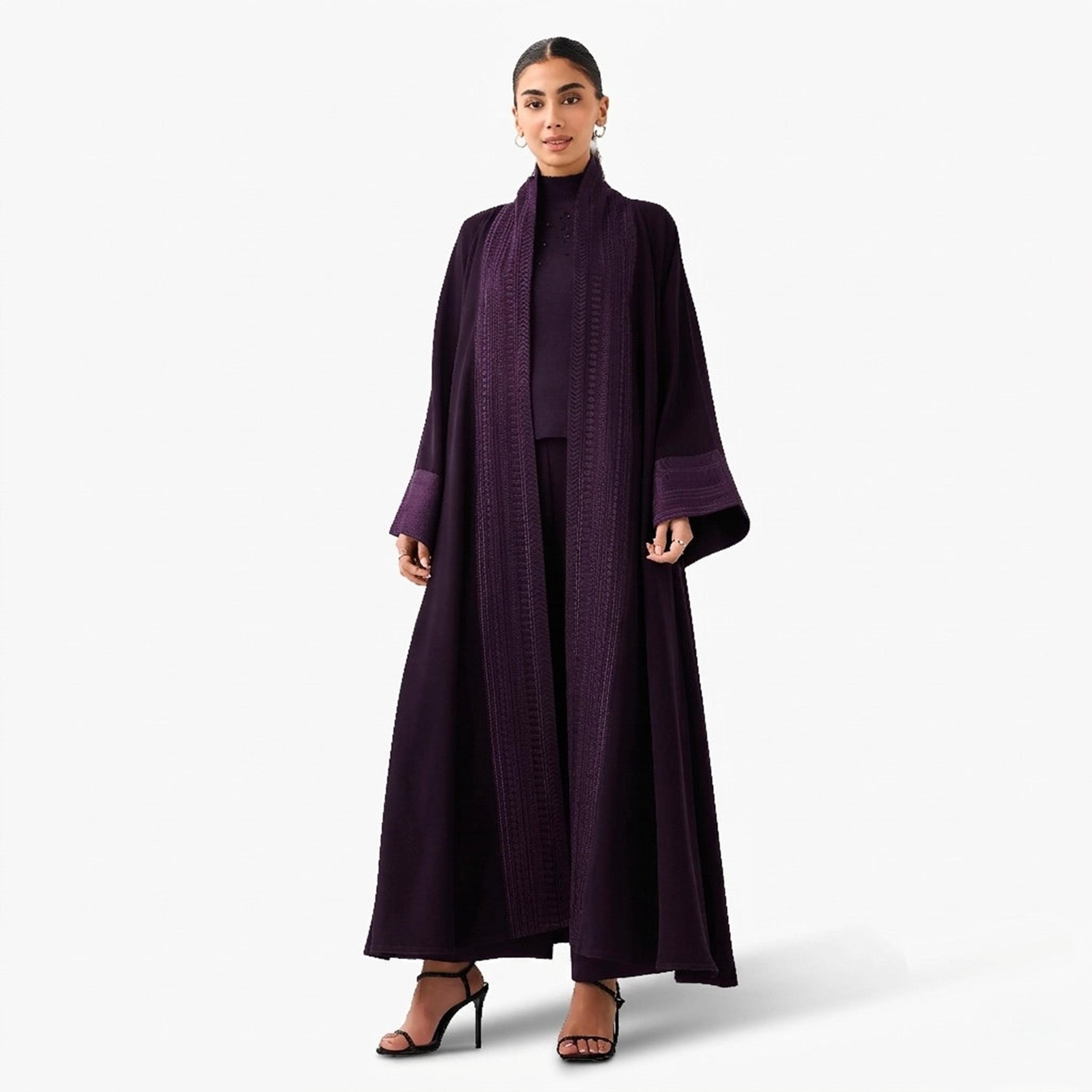 Hadiyath Al Madinah Embroidered Raglan Wide Sleeves Nida Women's Abaya-women-arabicclothing-abayas-image-1