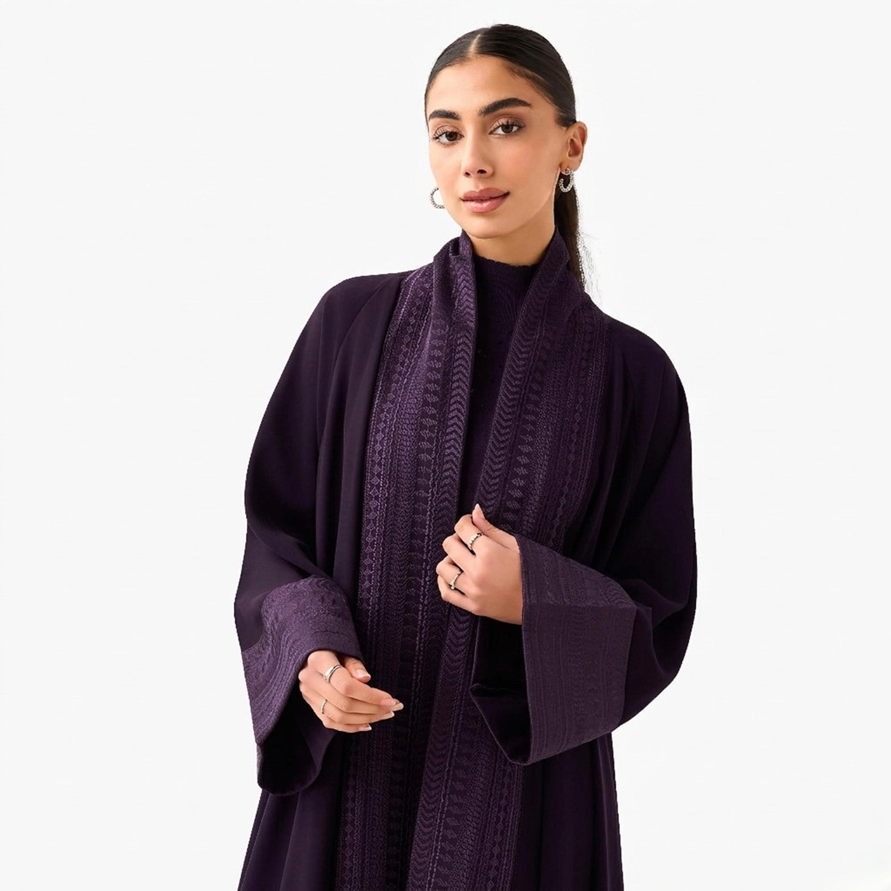 Hadiyath Al Madinah Embroidered Raglan Wide Sleeves Nida Women's Abaya-women-arabicclothing-abayas-image-2