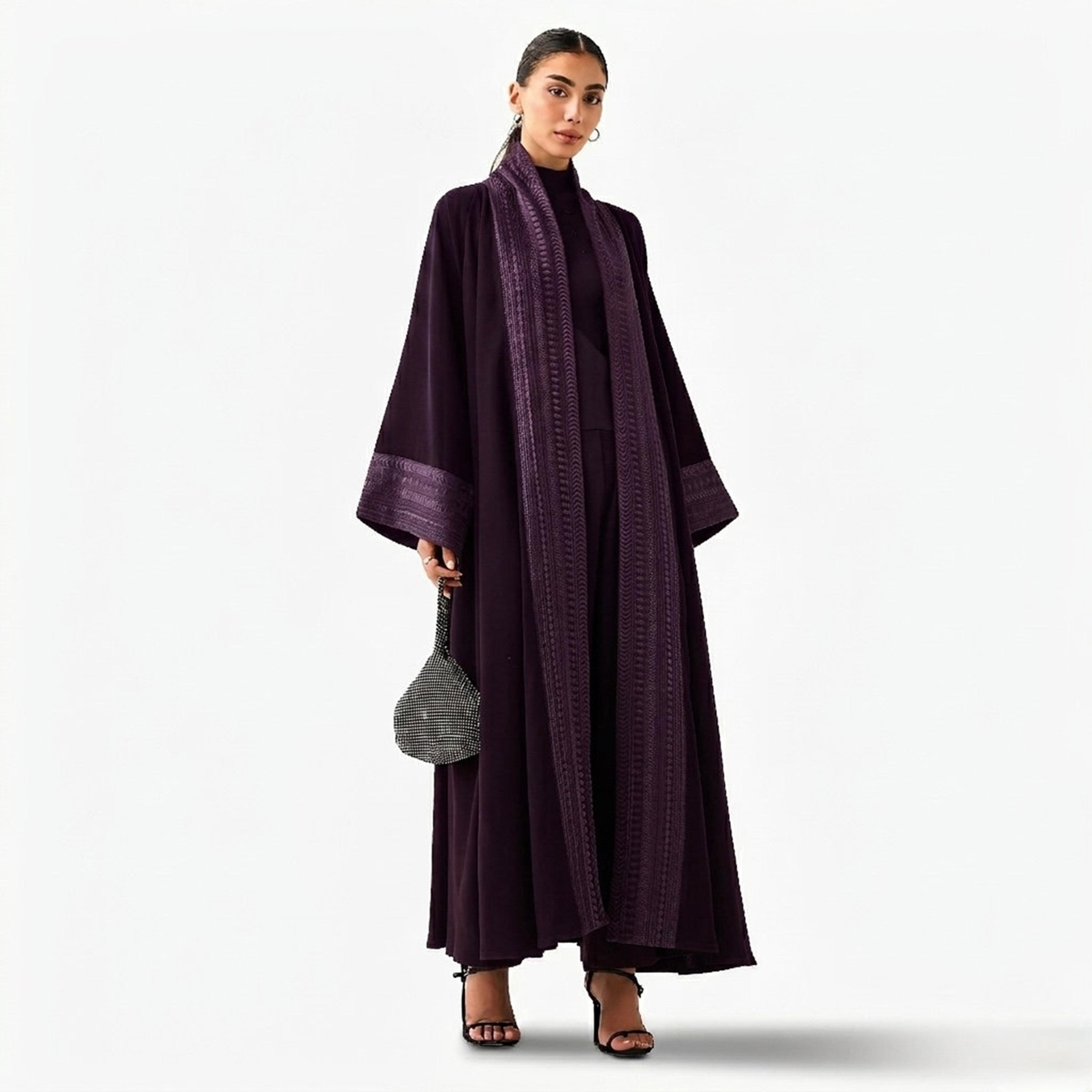 Hadiyath Al Madinah Embroidered Raglan Wide Sleeves Nida Women's Abaya-women-arabicclothing-abayas-image-4
