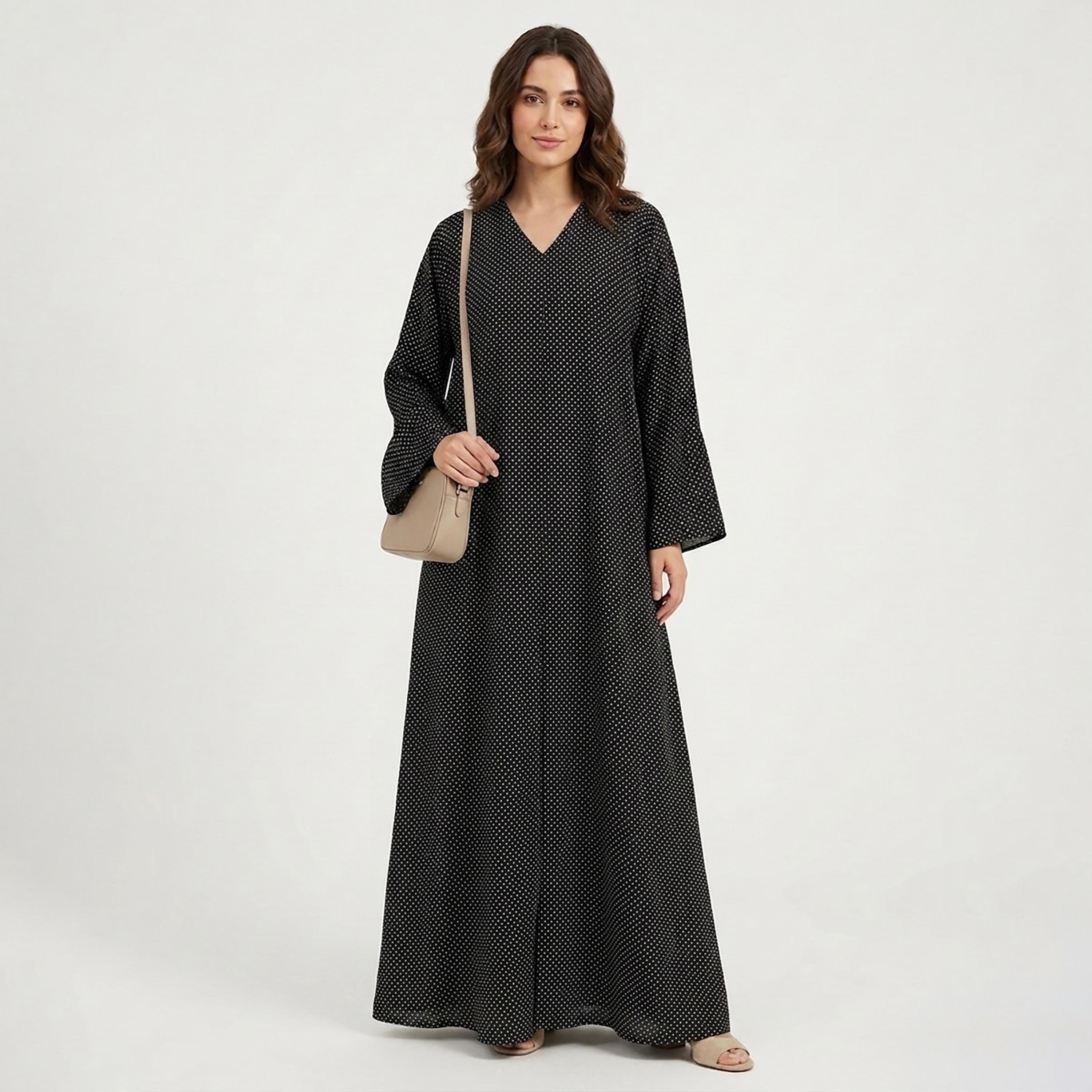 Hadiyath Al Madinah Black Polka Dot Women's Abaya-women-arabicclothing-abayas-image-3