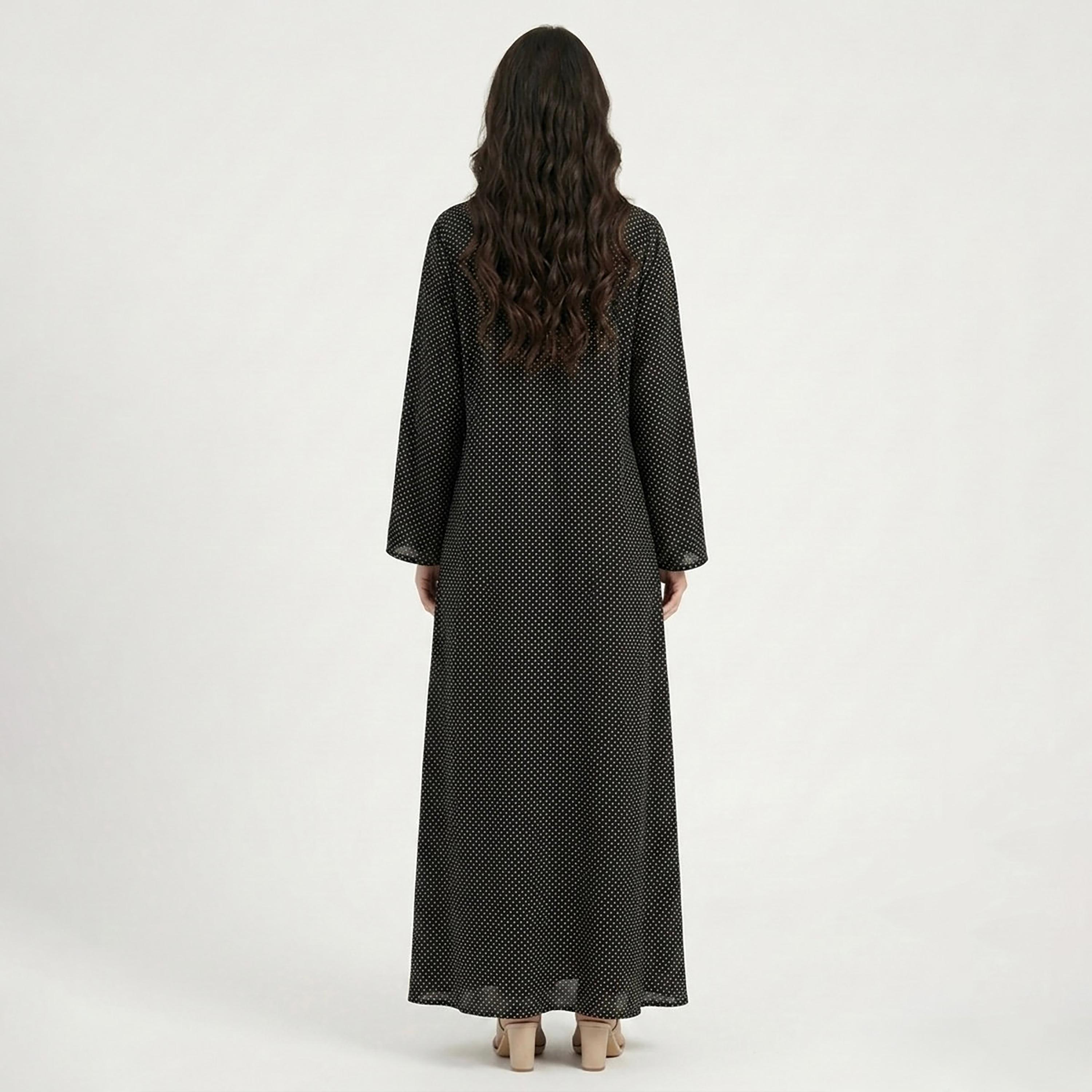 Hadiyath Al Madinah Black Polka Dot Women's Abaya-women-arabicclothing-abayas-image-4