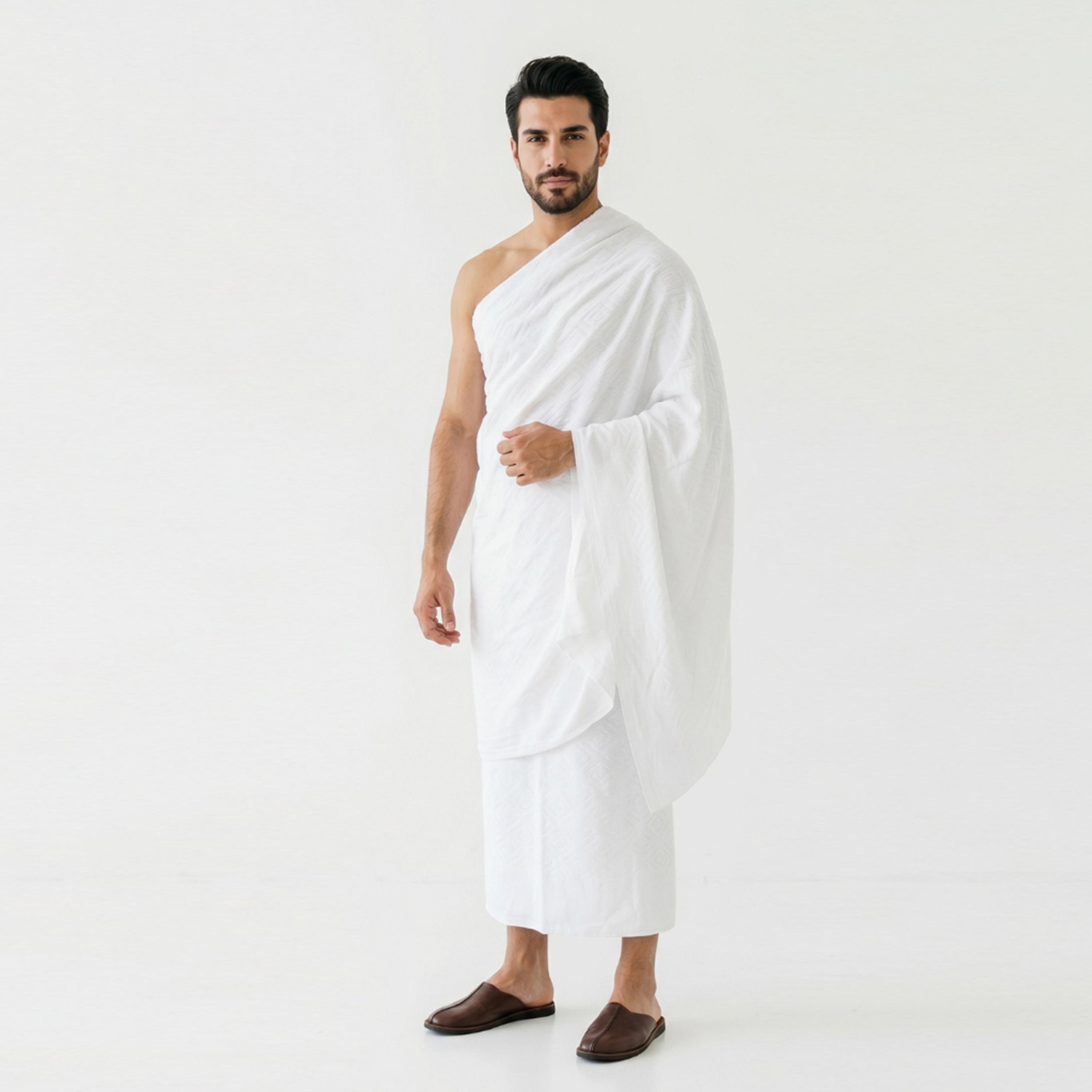 Hadiyath Al Madinah Cotton Hajj and Umrah Men's Ihram Set-men-arabicclothing-thobes-image-1