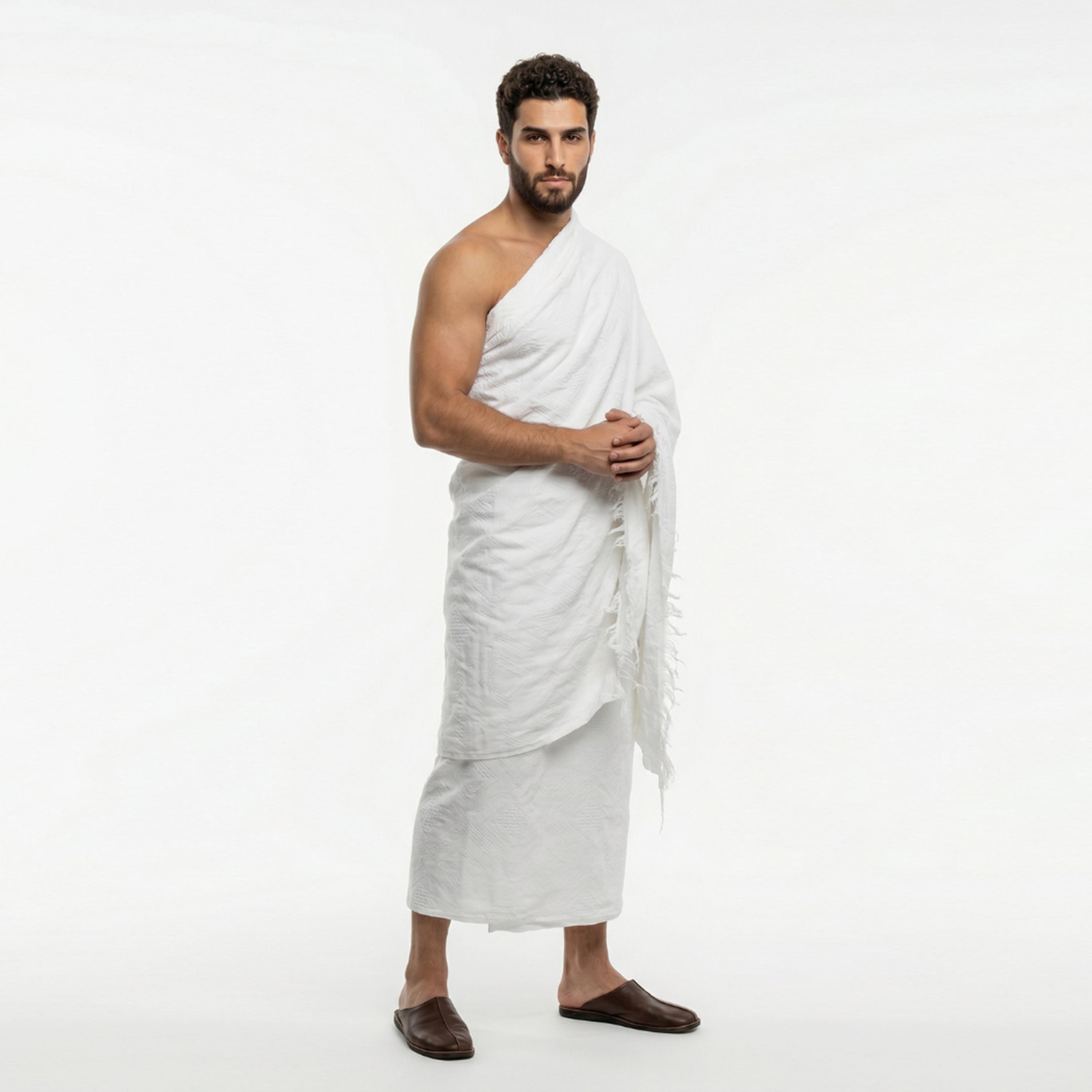 Hadiyath Al Madinah Cotton Hajj and Umrah Men's Ihram Set-men-arabicclothing-thobes-image-1