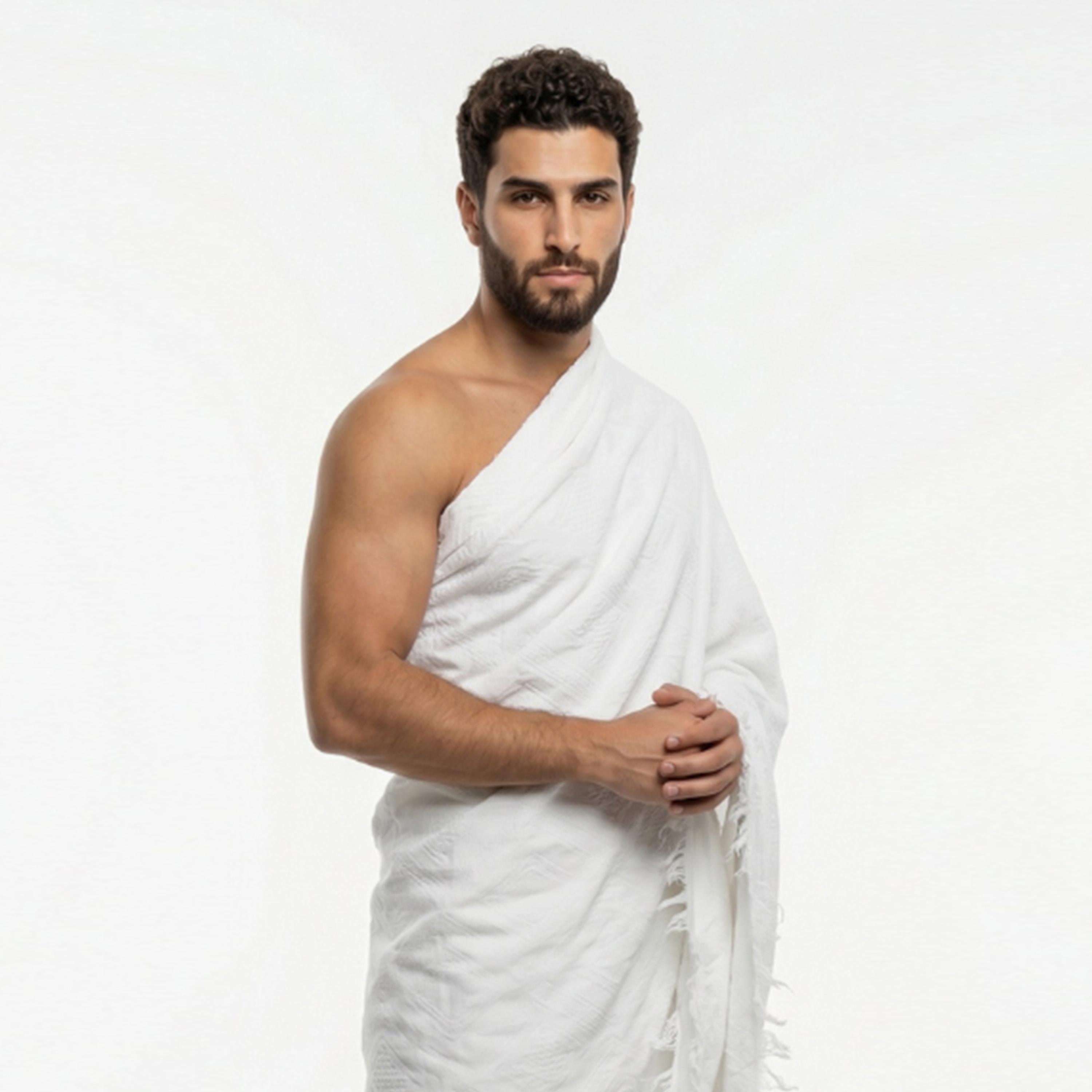 Hadiyath Al Madinah Cotton Hajj and Umrah Men's Ihram Set-men-arabicclothing-thobes-image-2