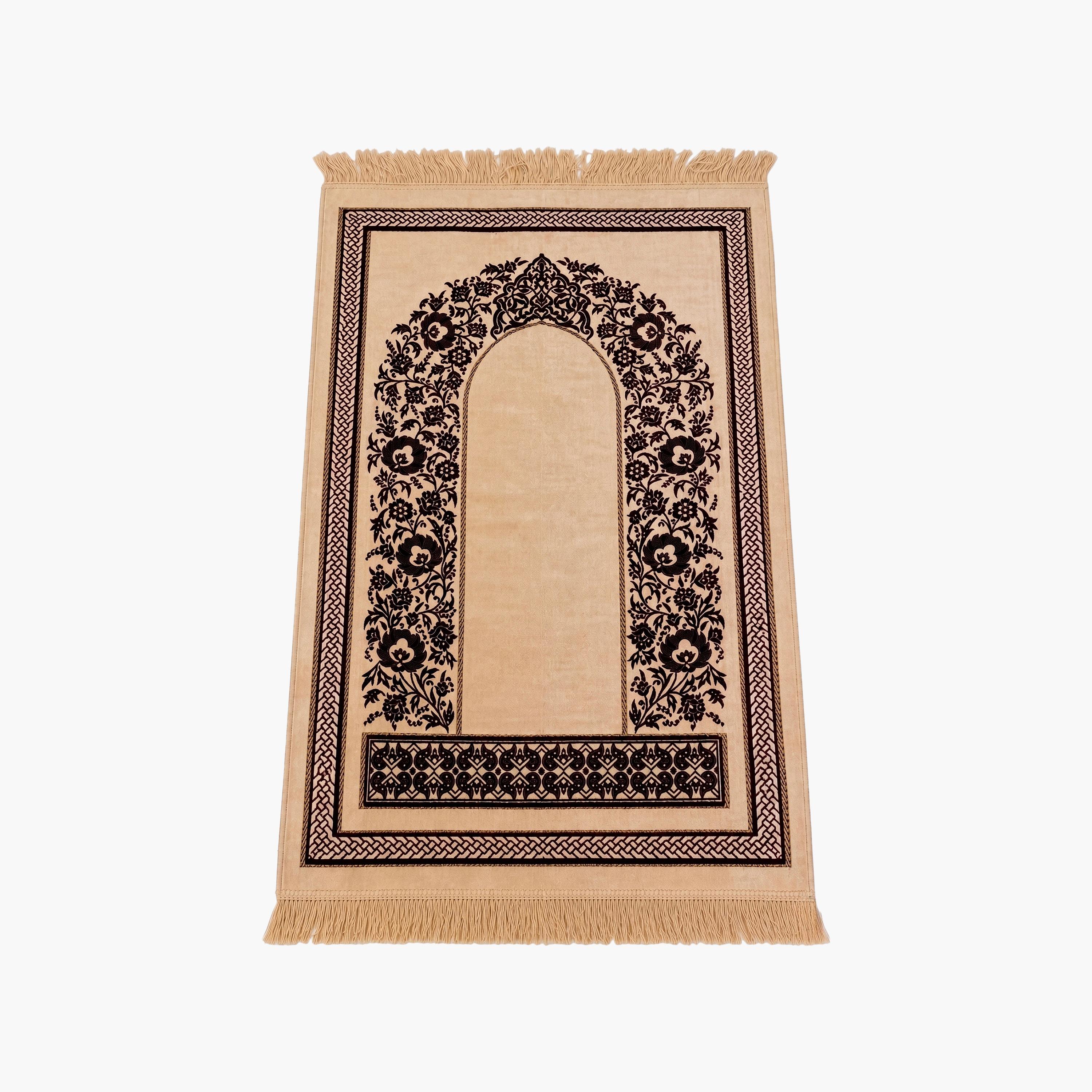 سجادة صلاة حديث المدينة بتصميم قوس ونقوش زهور مزخرفة، 110 سم × 70 سم-household-rugsandcarpets-prayermats-image-3