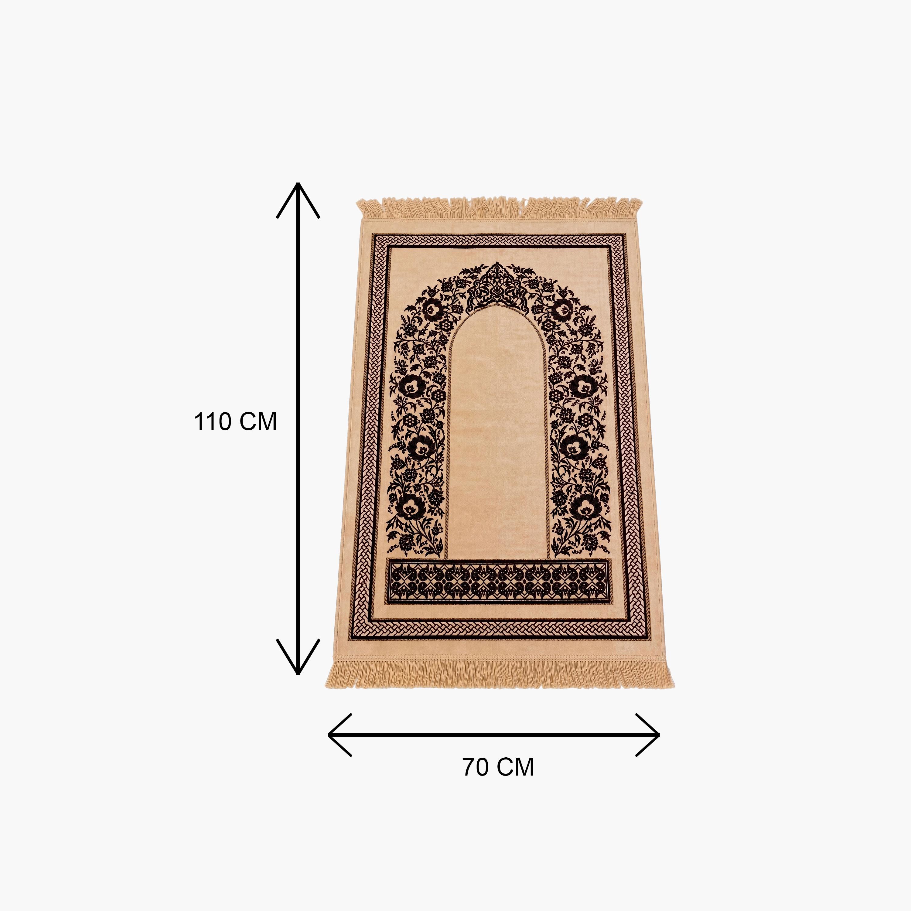 سجادة صلاة حديث المدينة بتصميم قوس ونقوش زهور مزخرفة، 110 سم × 70 سم-household-rugsandcarpets-prayermats-image-1