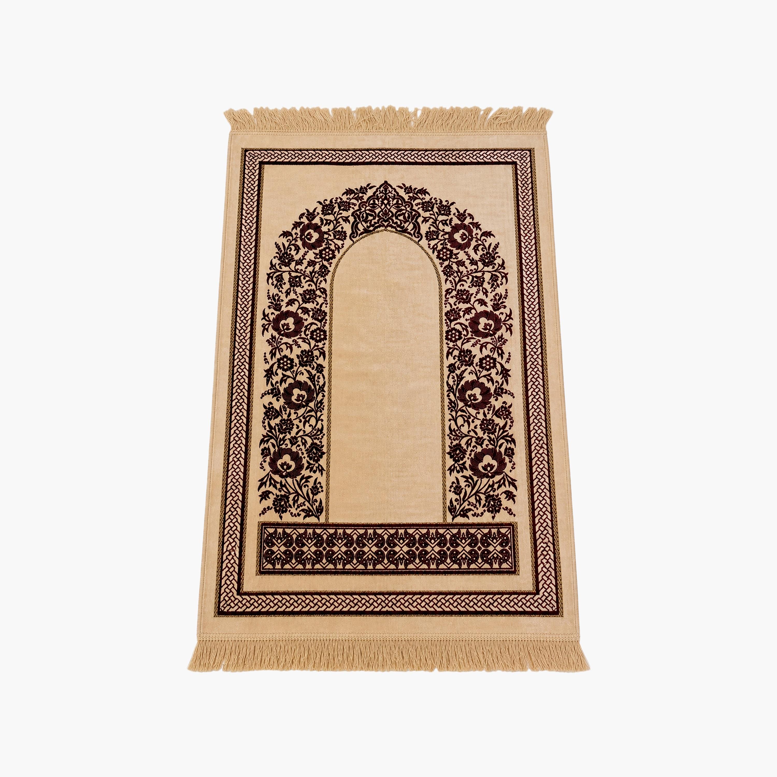 Hadiyath Al Madinah Ornate Floral Arch Prayer Mat 110cm X 70cm-household-rugsandcarpets-prayermats-image-1