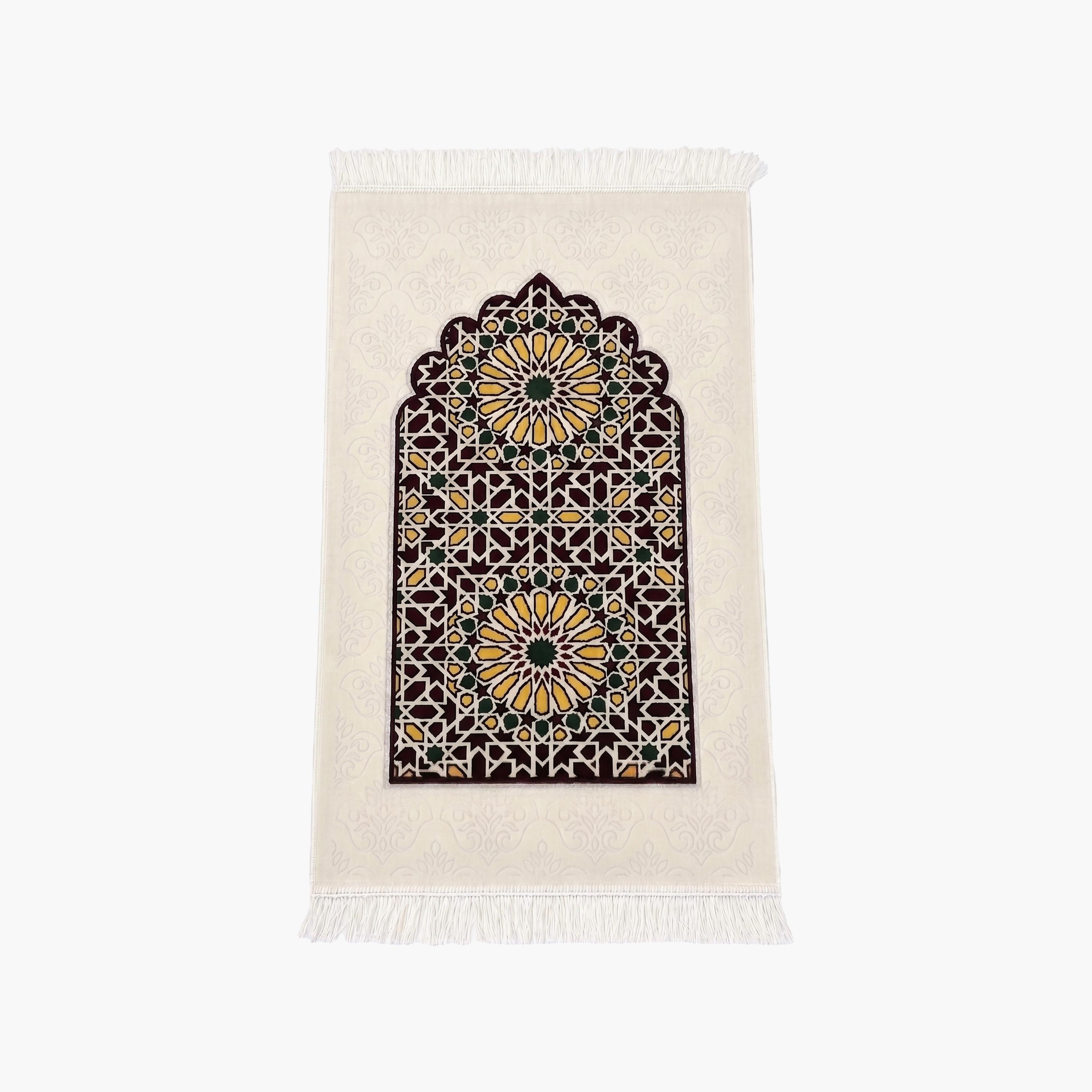Hadiyath Al Madinah Geometric Arch Prayer Mat 110cm X 70cm-household-rugsandcarpets-prayermats-image-1