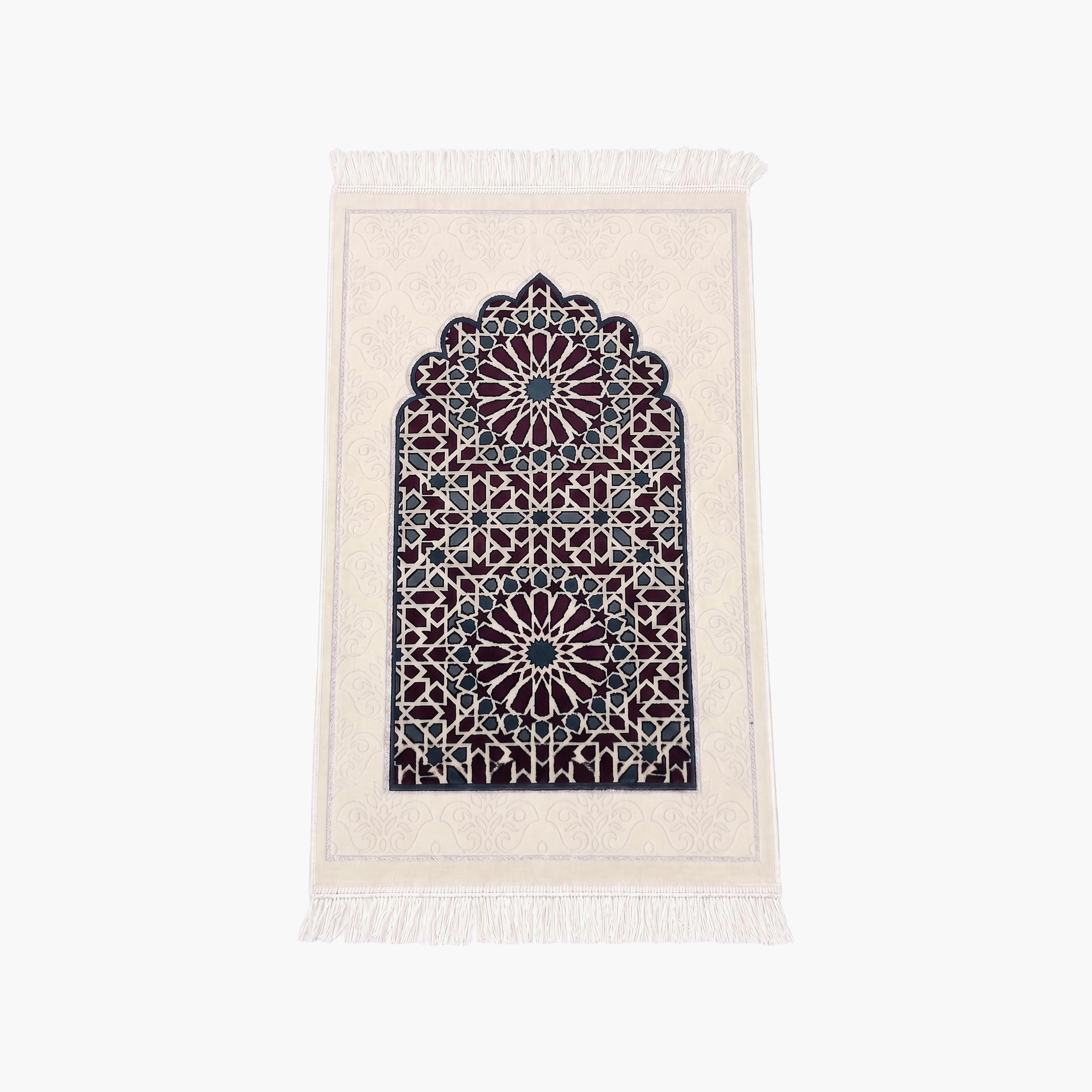 Hadiyath Al Madinah Geometric Arch Prayer Mat 110cm X 70cm-household-rugsandcarpets-prayermats-image-1