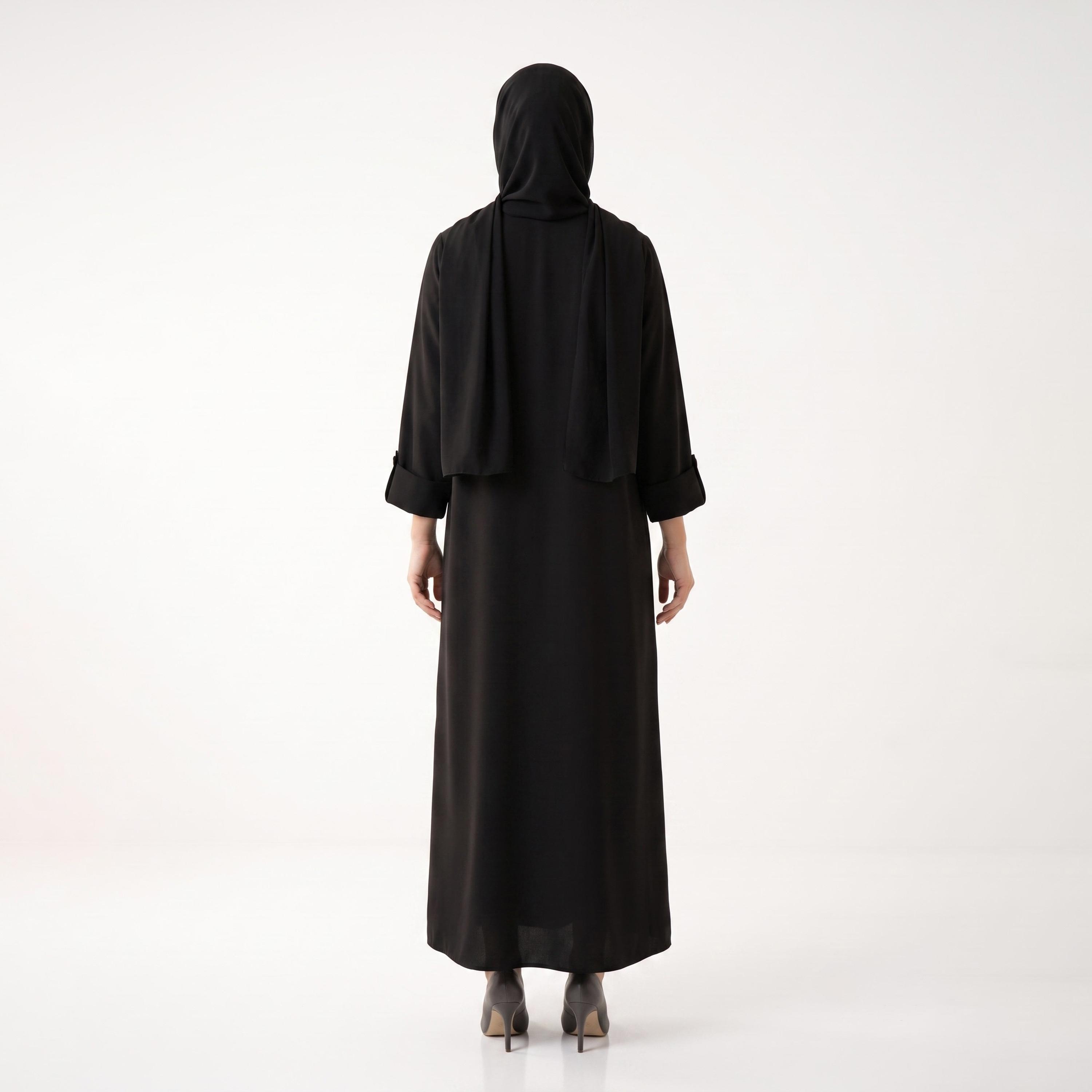 عباءة نيدا للنساء باللون الأسود مزينة بنجوم وأكمام قابلة للطي مع حجاب من حديث المدينة-women-arabicclothing-abayas-image-4