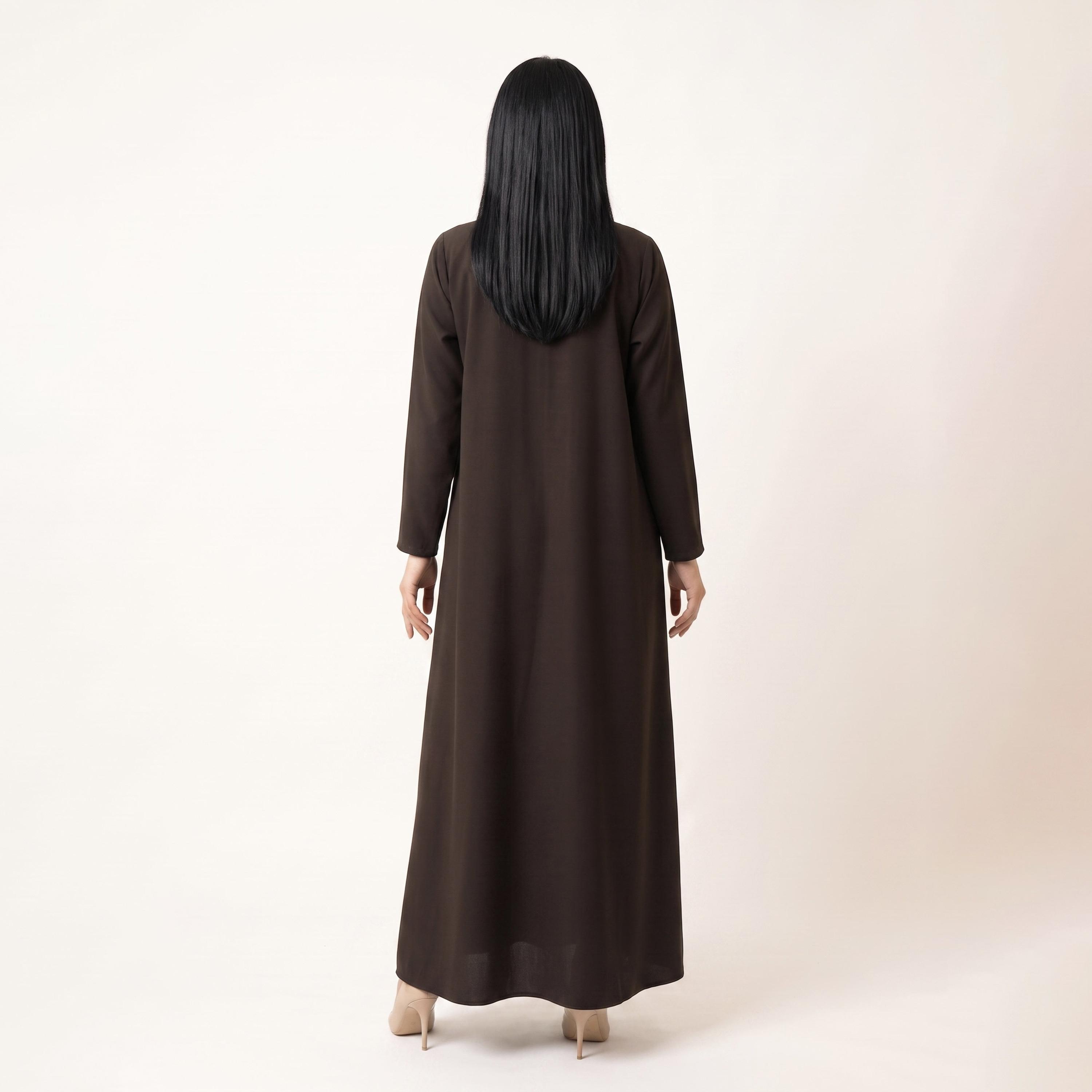 Hadiyath Al Madinah Brown Star Detailed Nida Women's Abaya with Hijab-women-arabicclothing-abayas-image-3