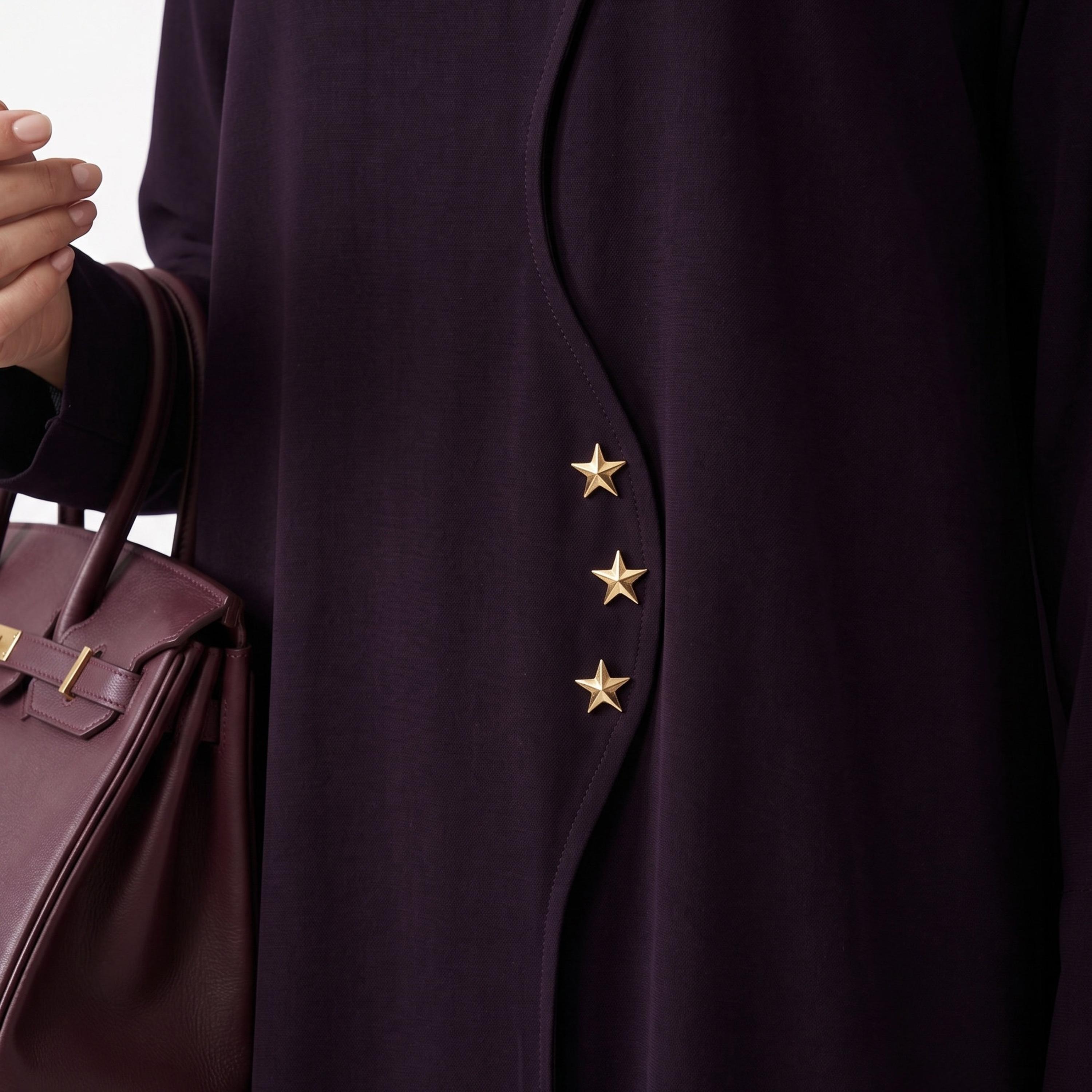 Hadiyath Al Madinah Purple Star Detailed Nida Women's Abaya with Hijab-women-arabicclothing-abayas-image-2