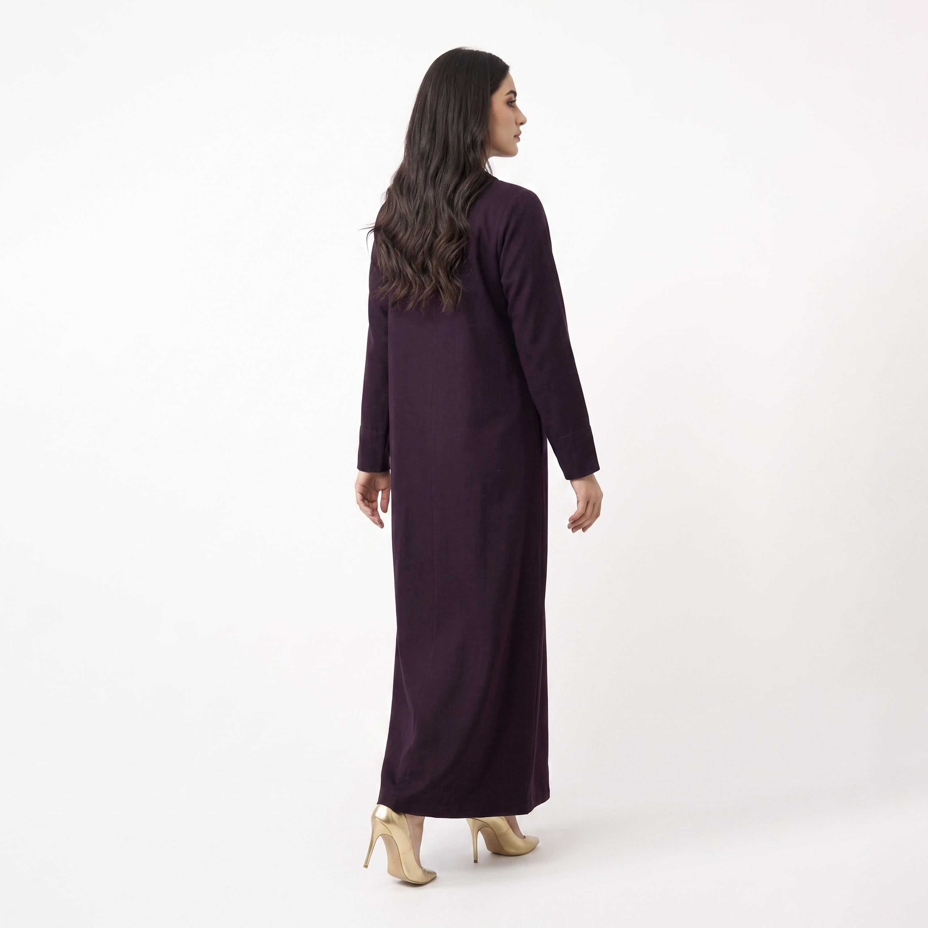 Hadiyath Al Madinah Purple Star Detailed Nida Women's Abaya with Hijab-women-arabicclothing-abayas-image-4