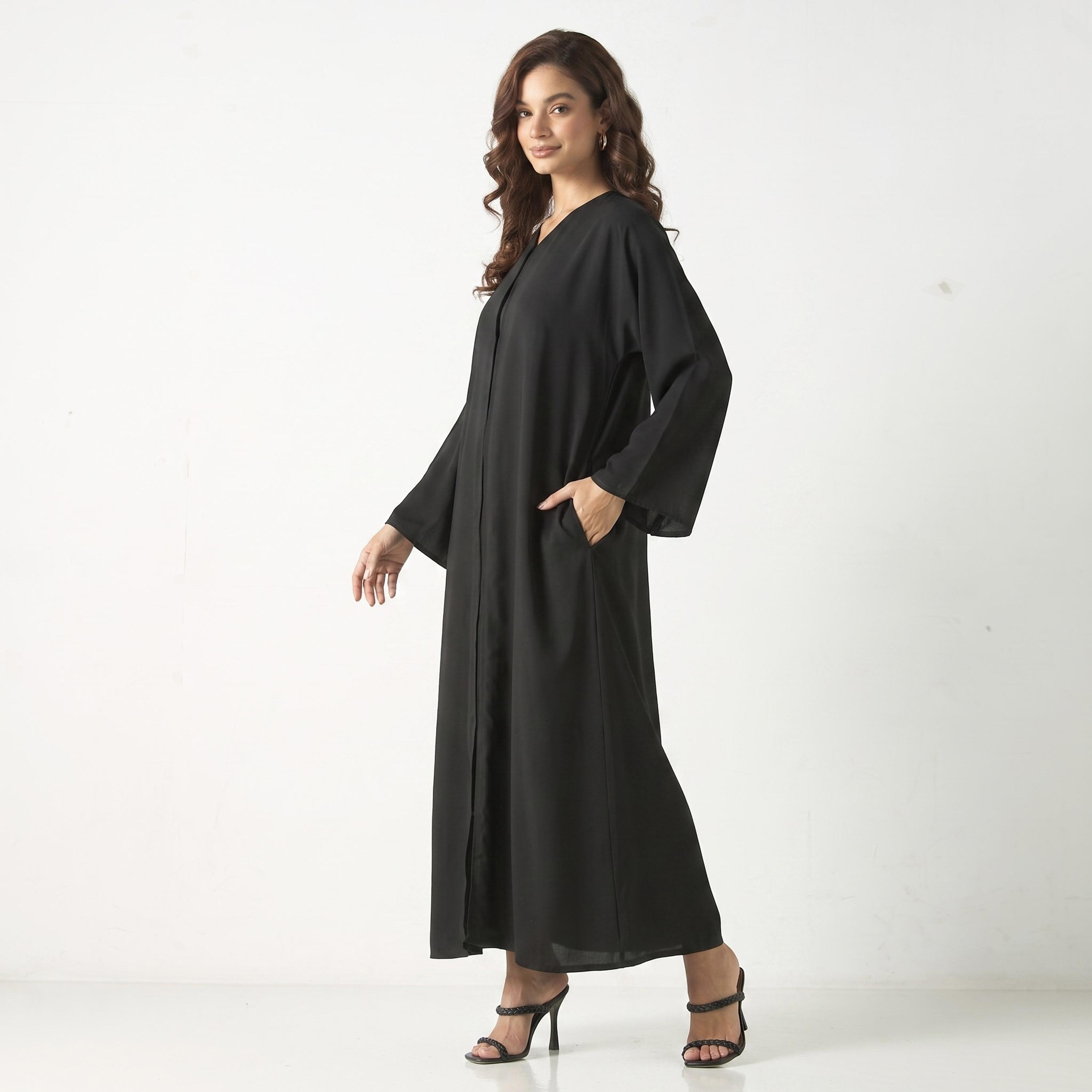 Hadiyath Al Madinah Black Nida Women's Abaya with Hijab-women-arabicclothing-abayas-image-2
