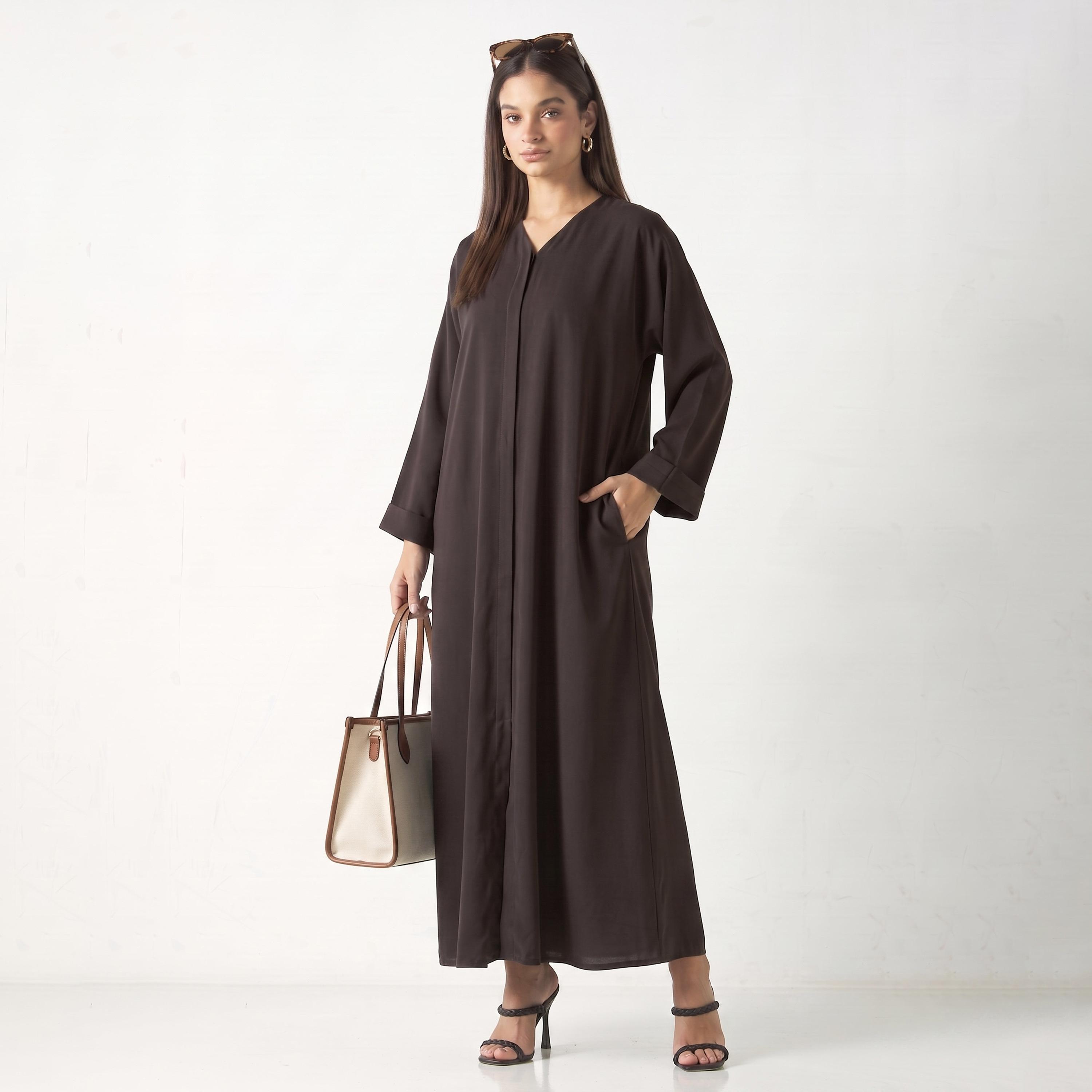 Hadiyath Al Madinah Brown Nida Women's Abaya with Hijab-women-arabicclothing-abayas-image-2