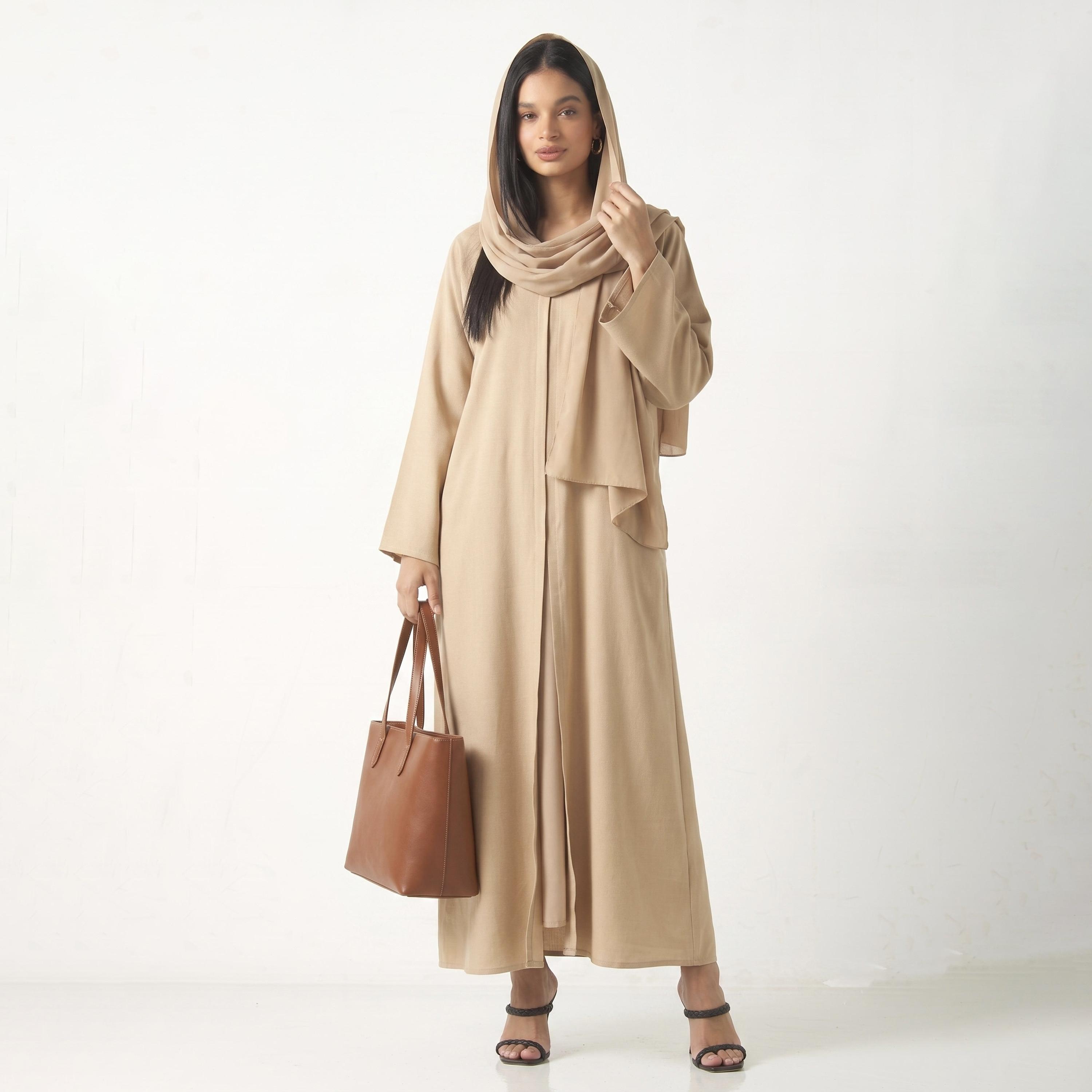 عباءة نيدا للنساء باللون البيج مع حجاب من حديث المدينة-women-arabicclothing-abayas-image-1